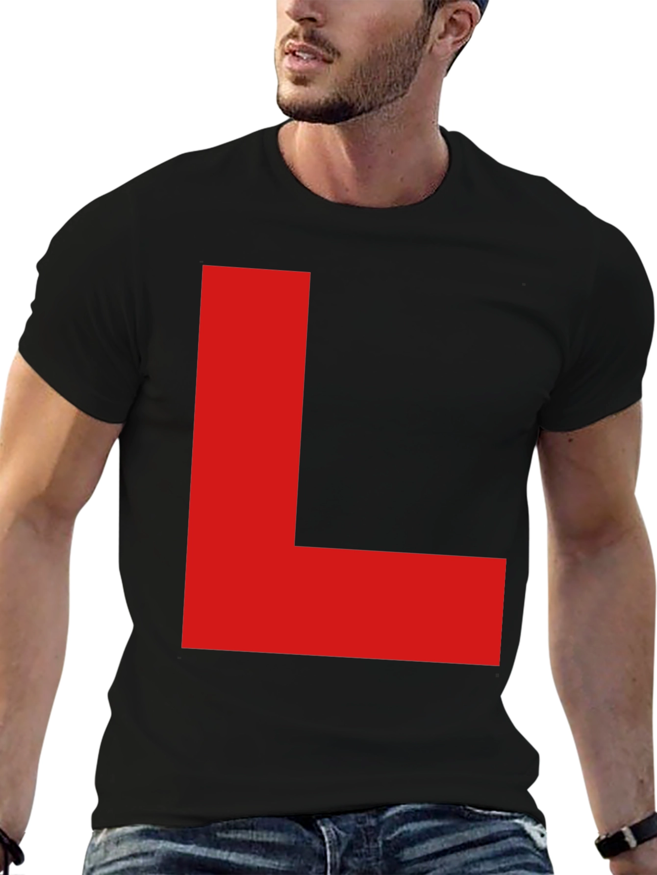 Red L on Black T-Shirt