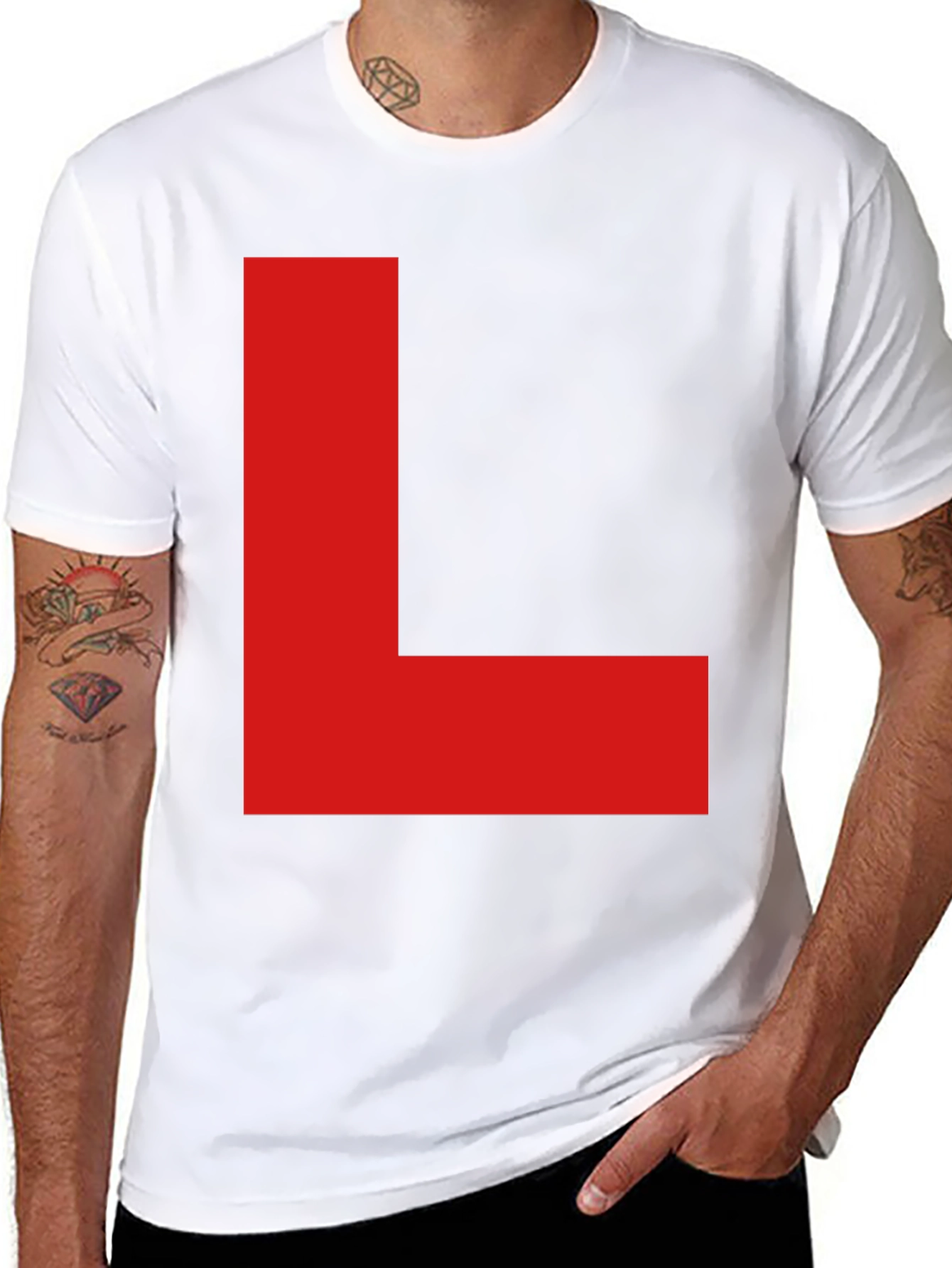 Red L on Black T-Shirt