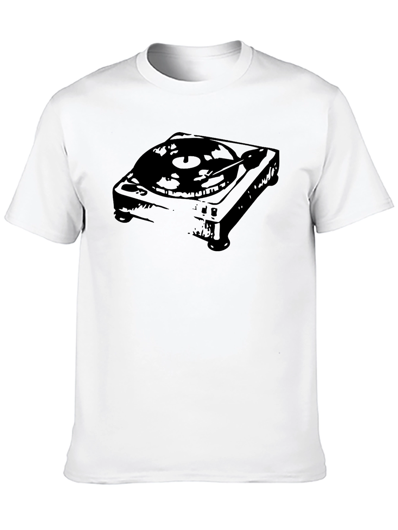 Retro Turntable Graphic Tee - Black Cotton Blend