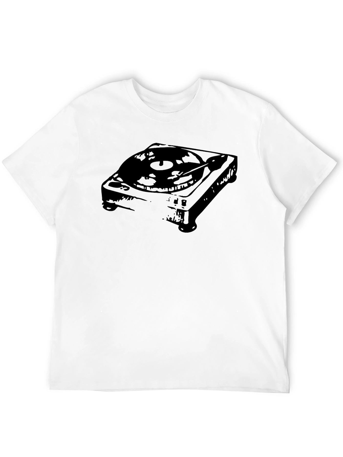 Retro Turntable Graphic Tee - Black Cotton Blend