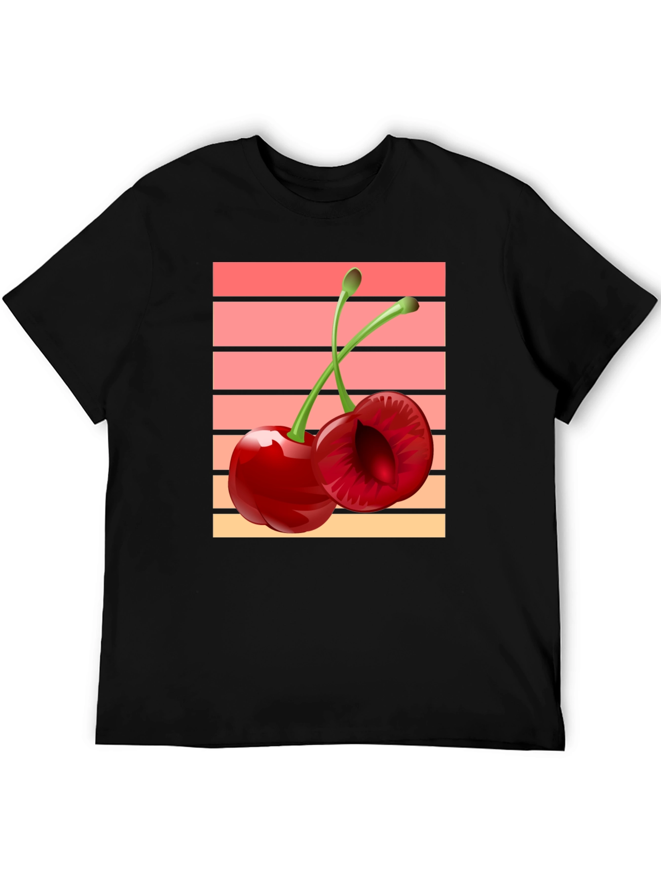 Retro Cherry Graphic Black T-Shirt