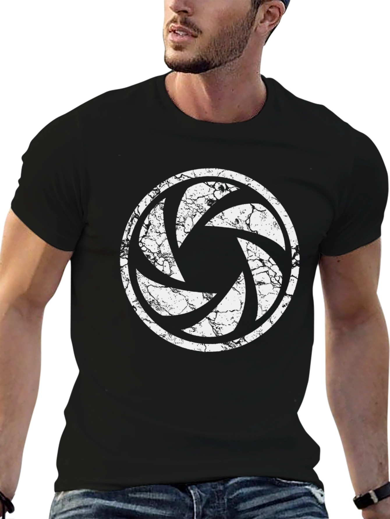 Photographer Aperture Distressed Black T-Shirt