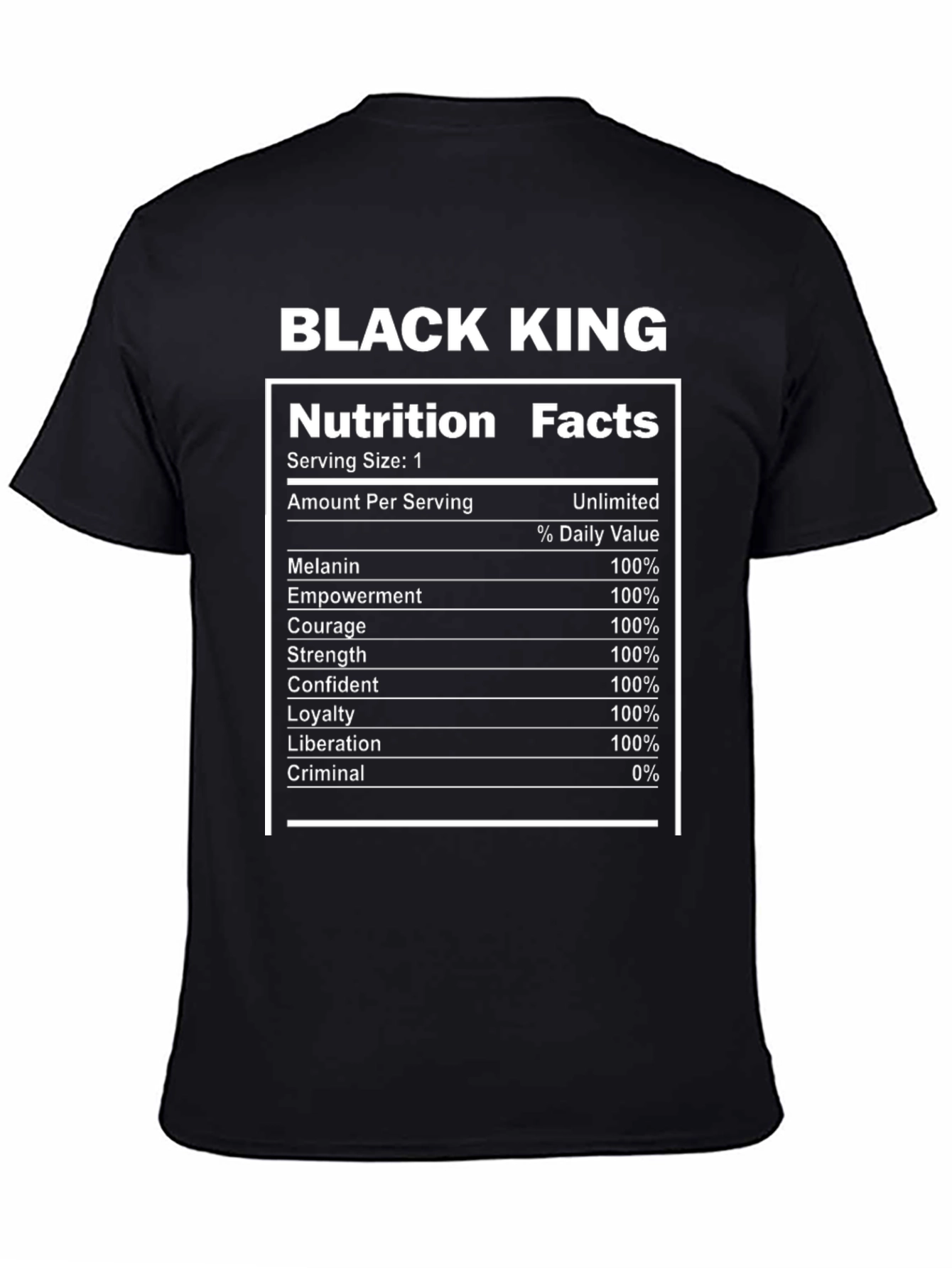 Black King Nutrition Facts T-Shirt