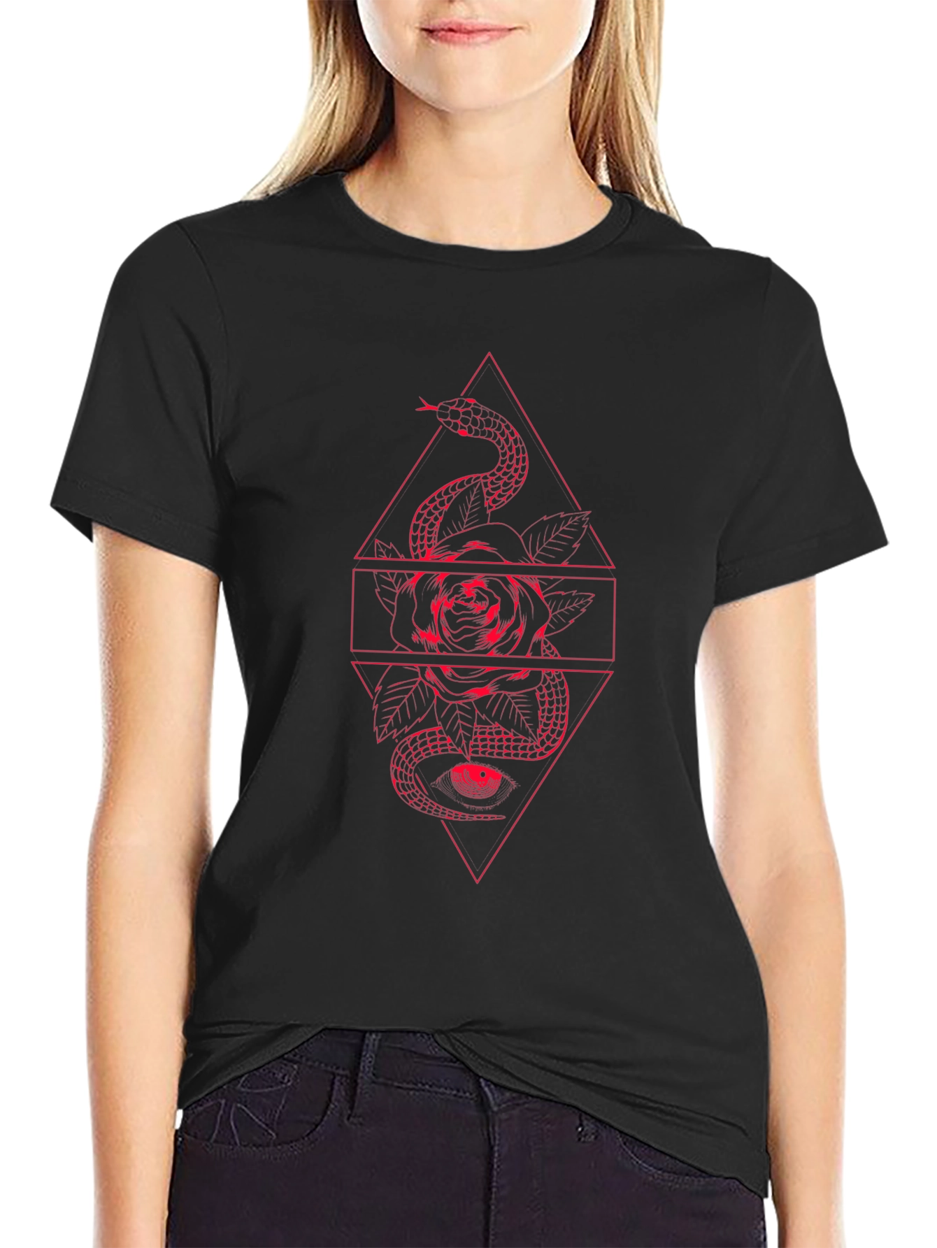 Snake & Rose Graphic Tee - Edgy Black T-Shirt