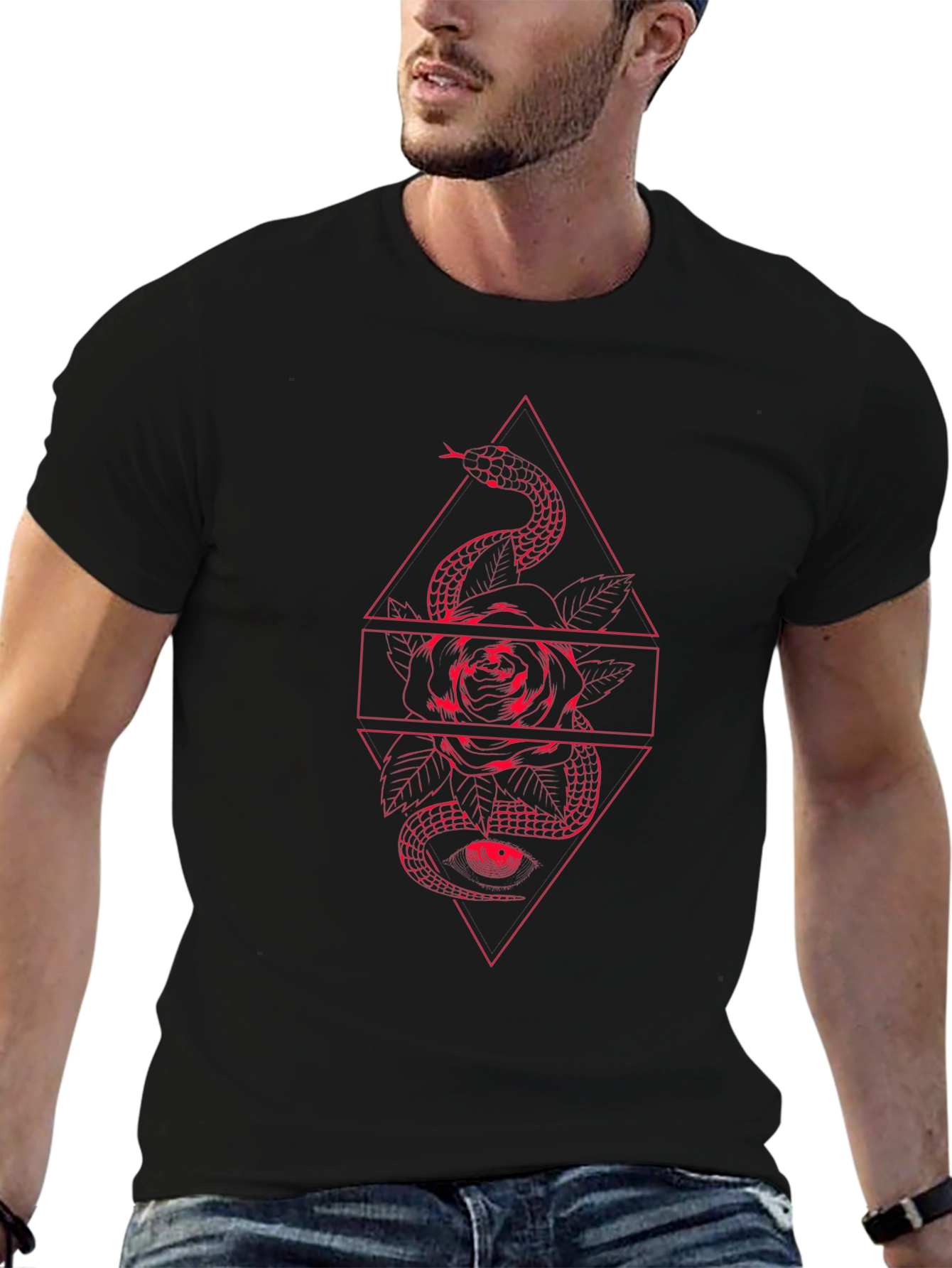 Snake & Rose Graphic Tee - Edgy Black T-Shirt