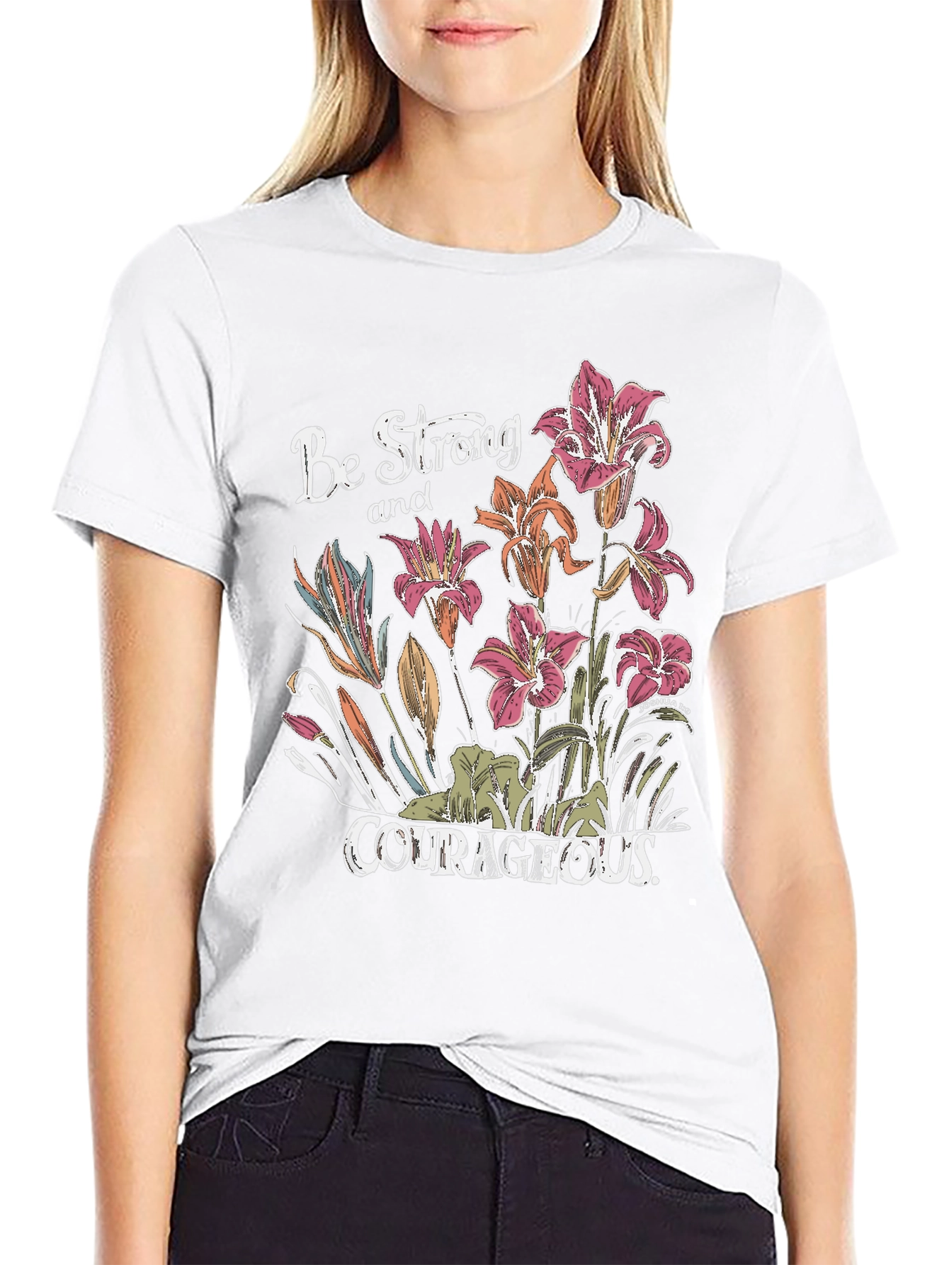 Be Strong & Courageous Floral Graphic Tee