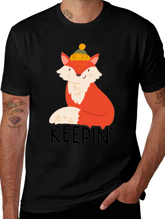 Keepin Cozy Fox Graphic Tee - Black Crew Neck