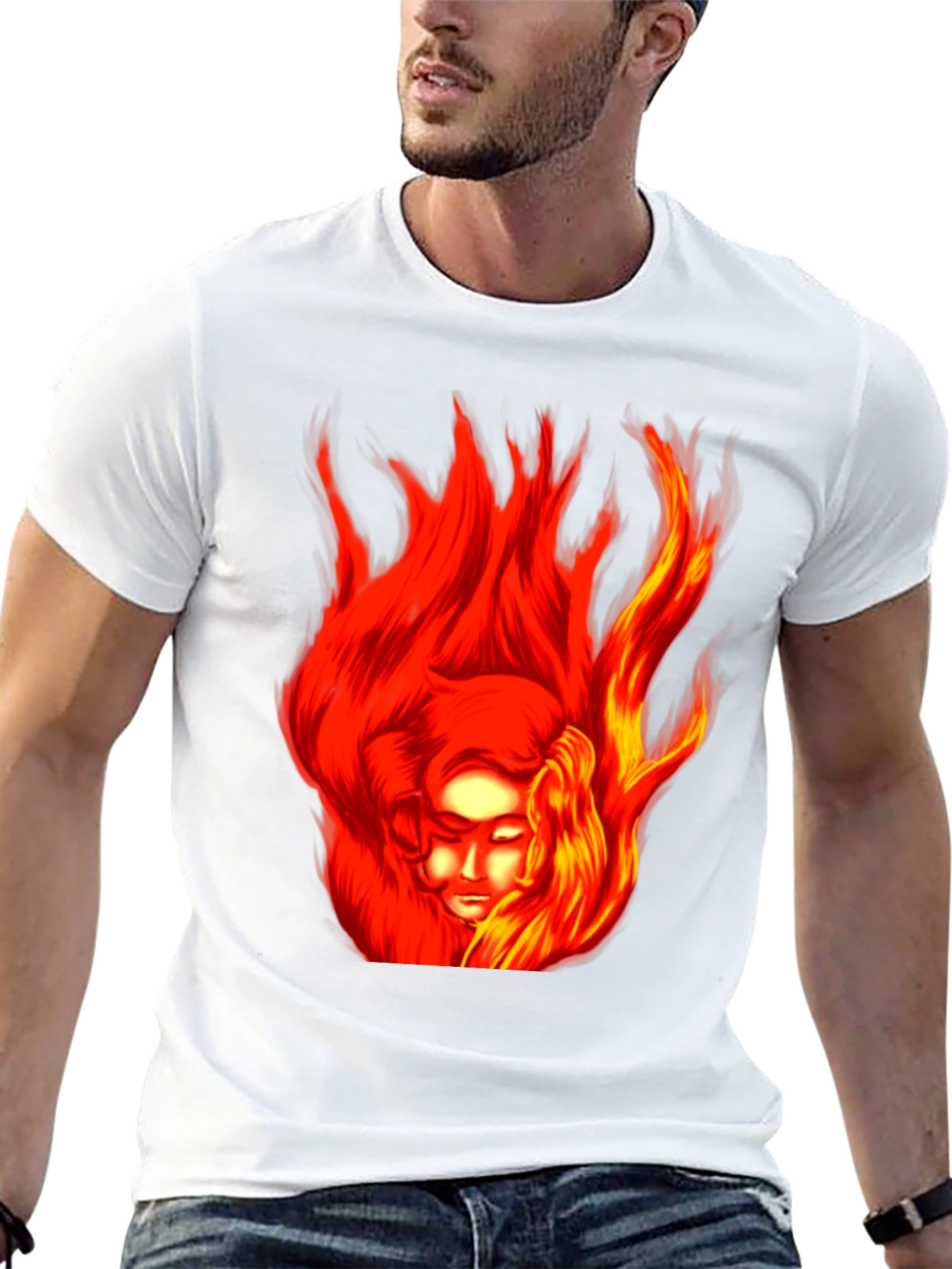 Fiery Portrait Graphic Tee - Unique Unisex Design