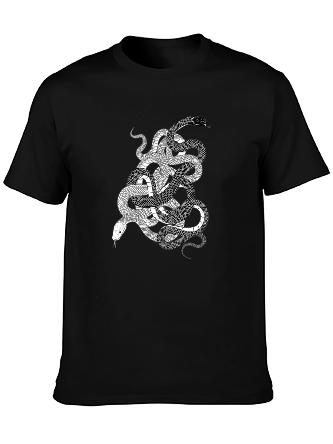 Snake Print Graphic Tee - Black Cotton T-Shirt