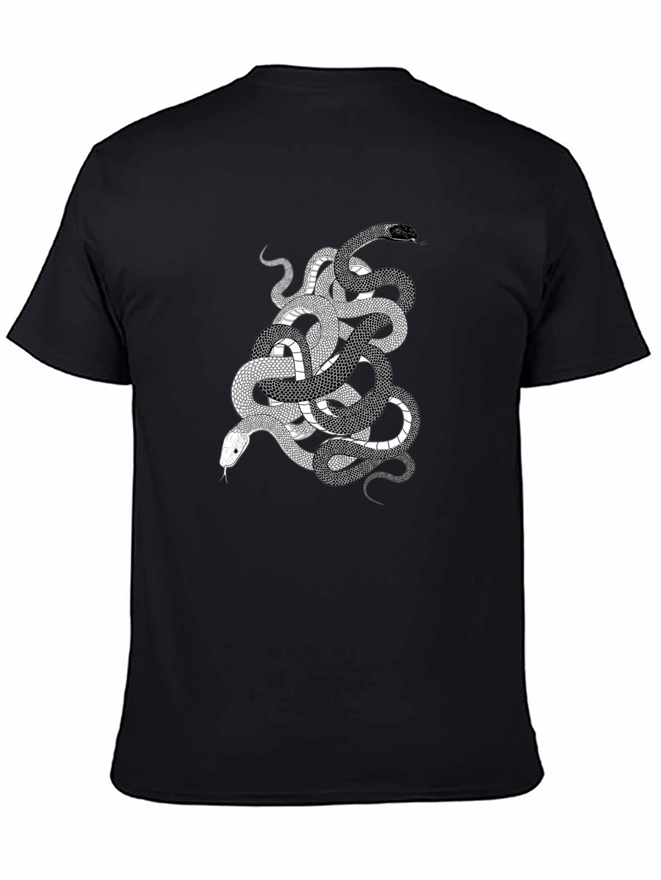 Snake Print Graphic Tee - Black Cotton T-Shirt