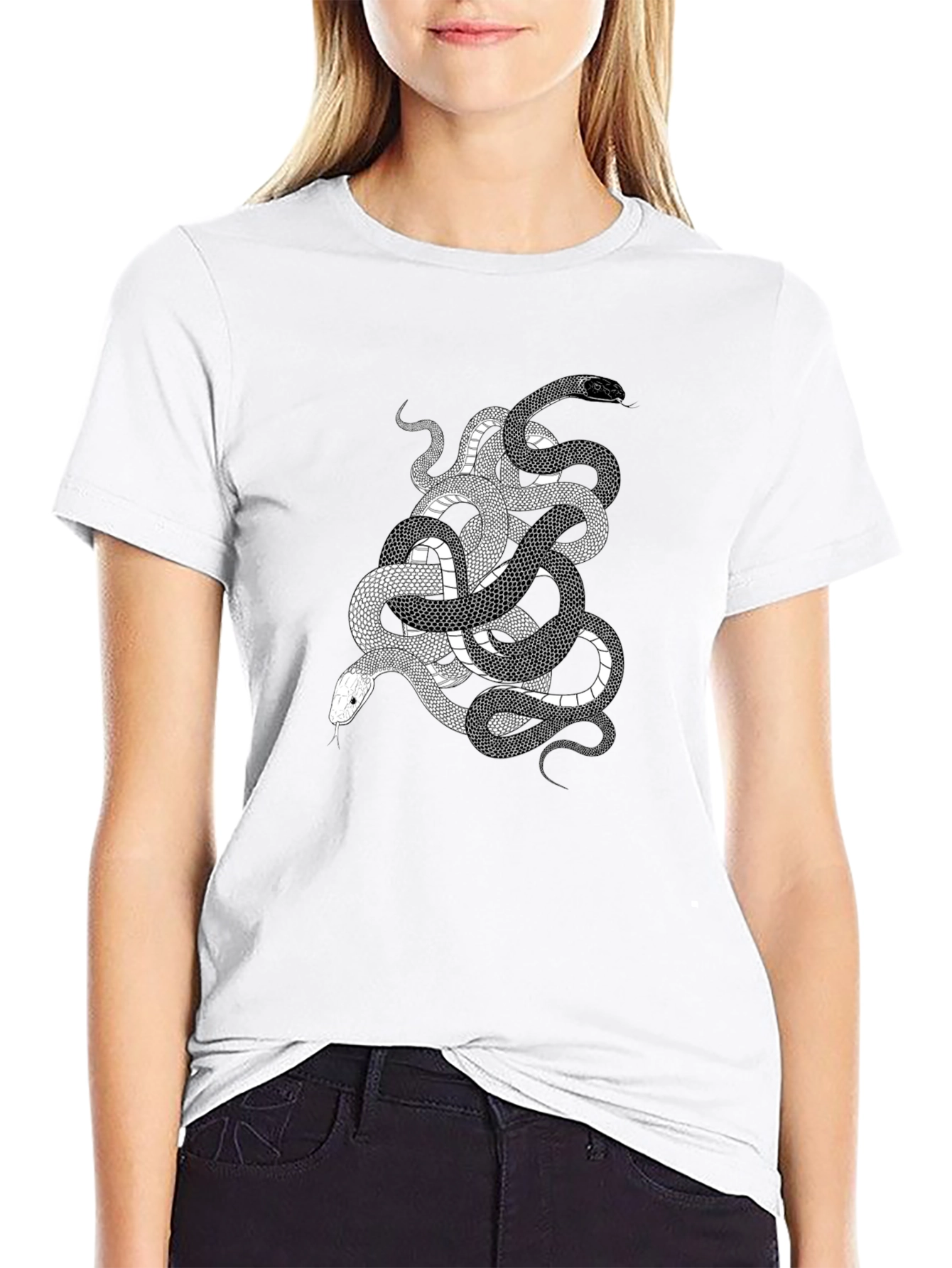 Snake Print Graphic Tee - Black Cotton T-Shirt