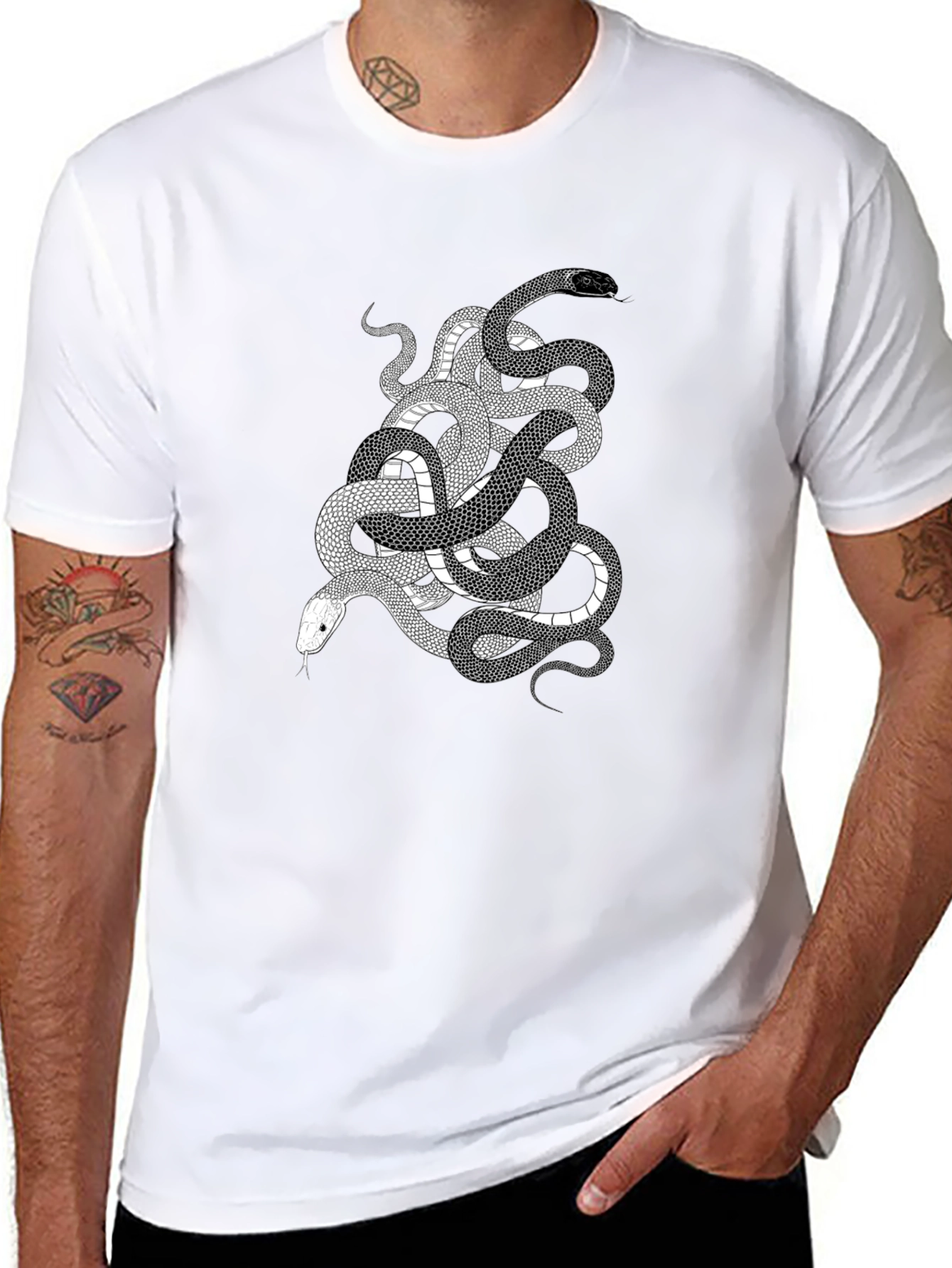 Snake Print Graphic Tee - Black Cotton T-Shirt