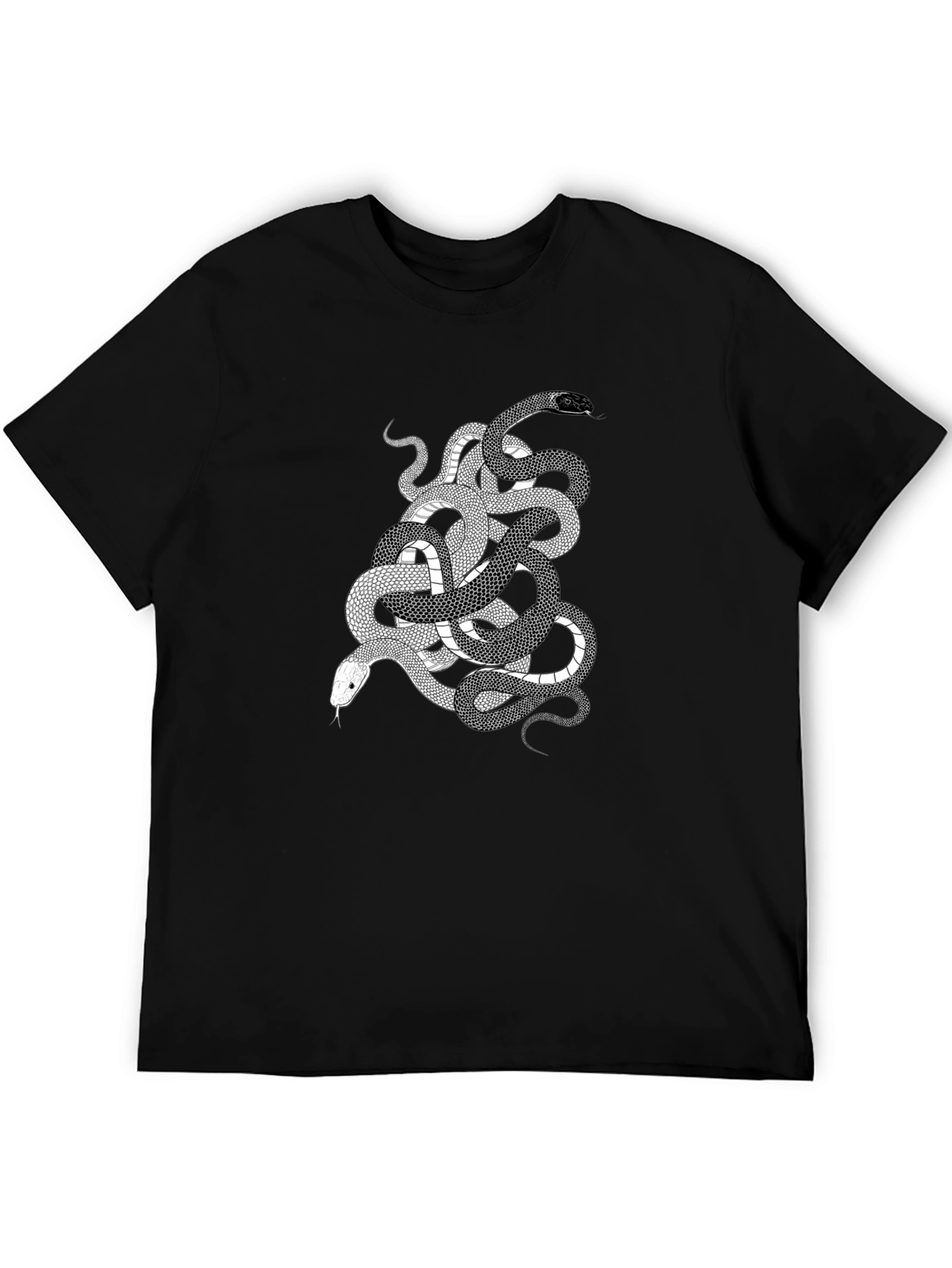 Snake Print Graphic Tee - Black Cotton T-Shirt