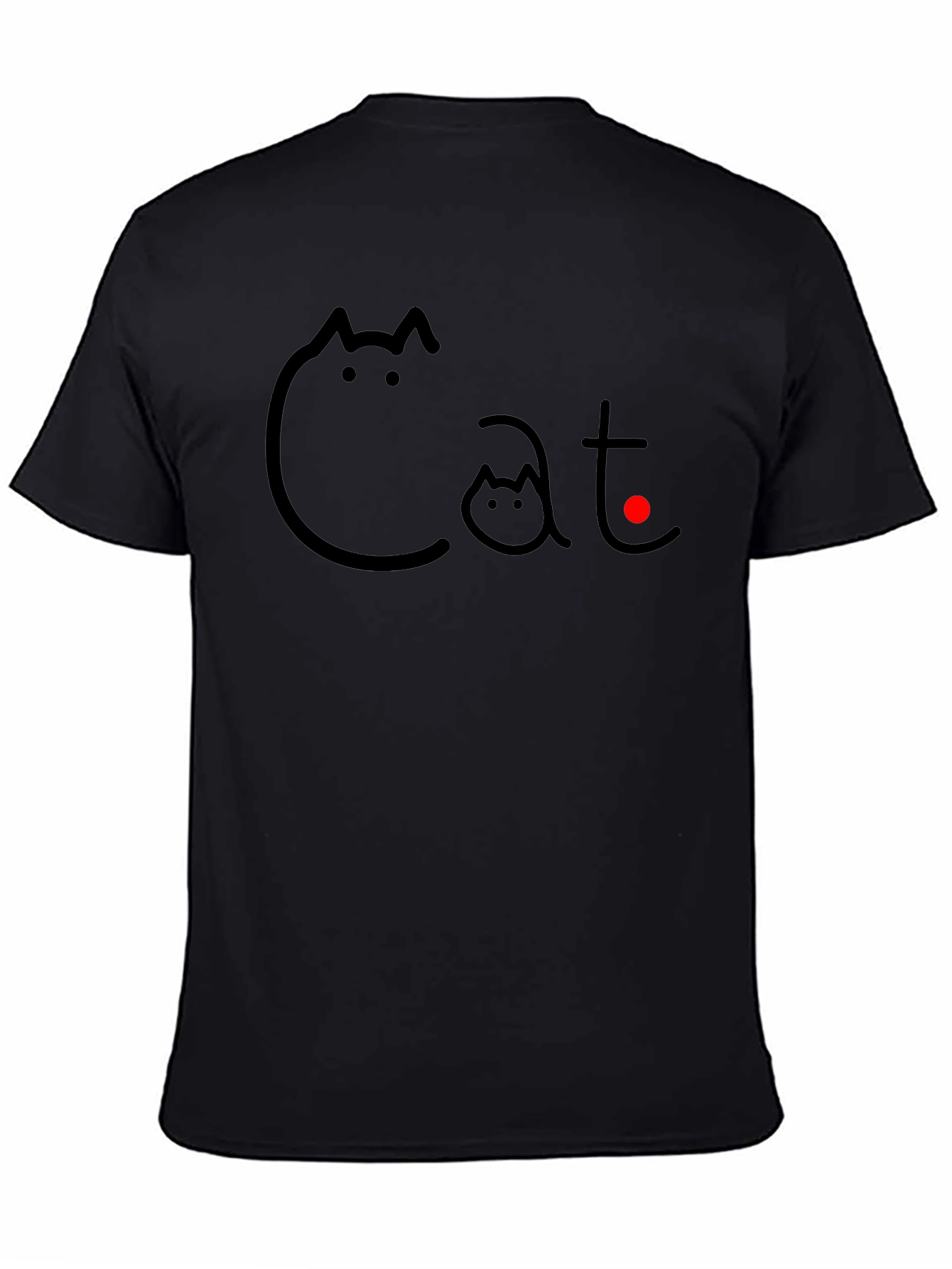 Cat Graphic T-Shirt - Black Crew Neck Tee