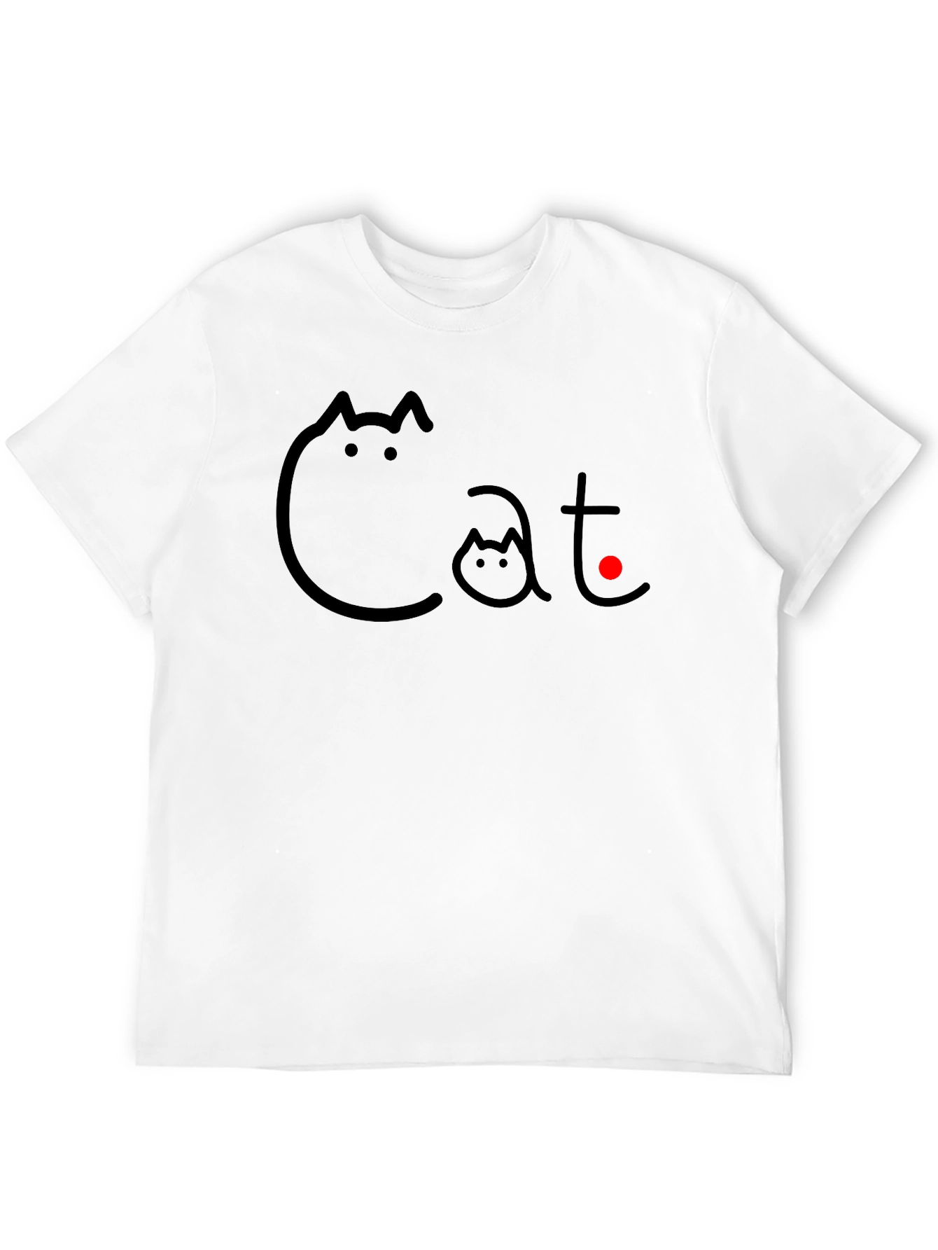 Cat Graphic T-Shirt - Black Crew Neck Tee