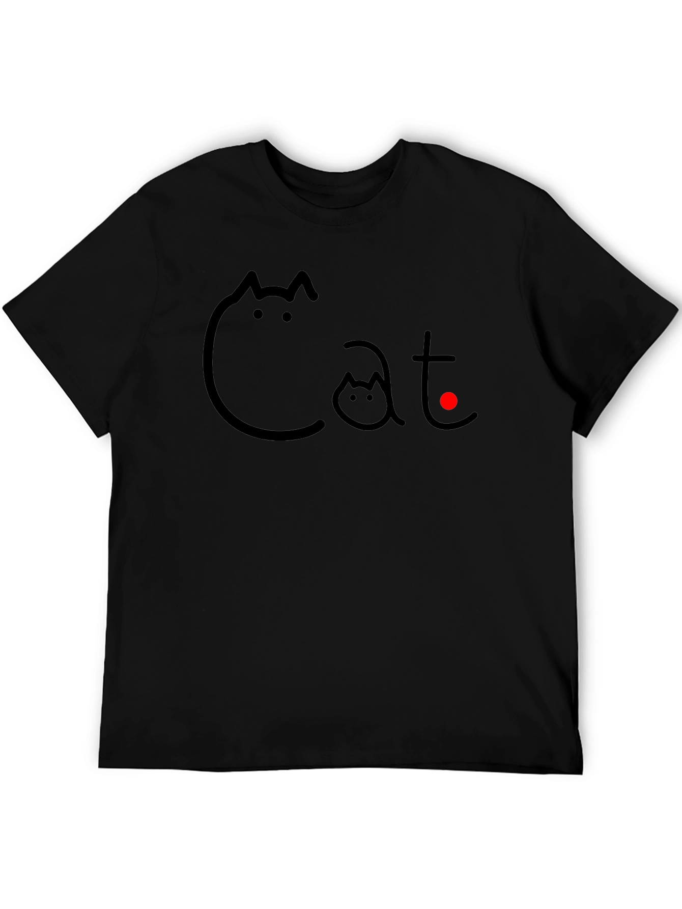 Cat Graphic T-Shirt - Black Crew Neck Tee