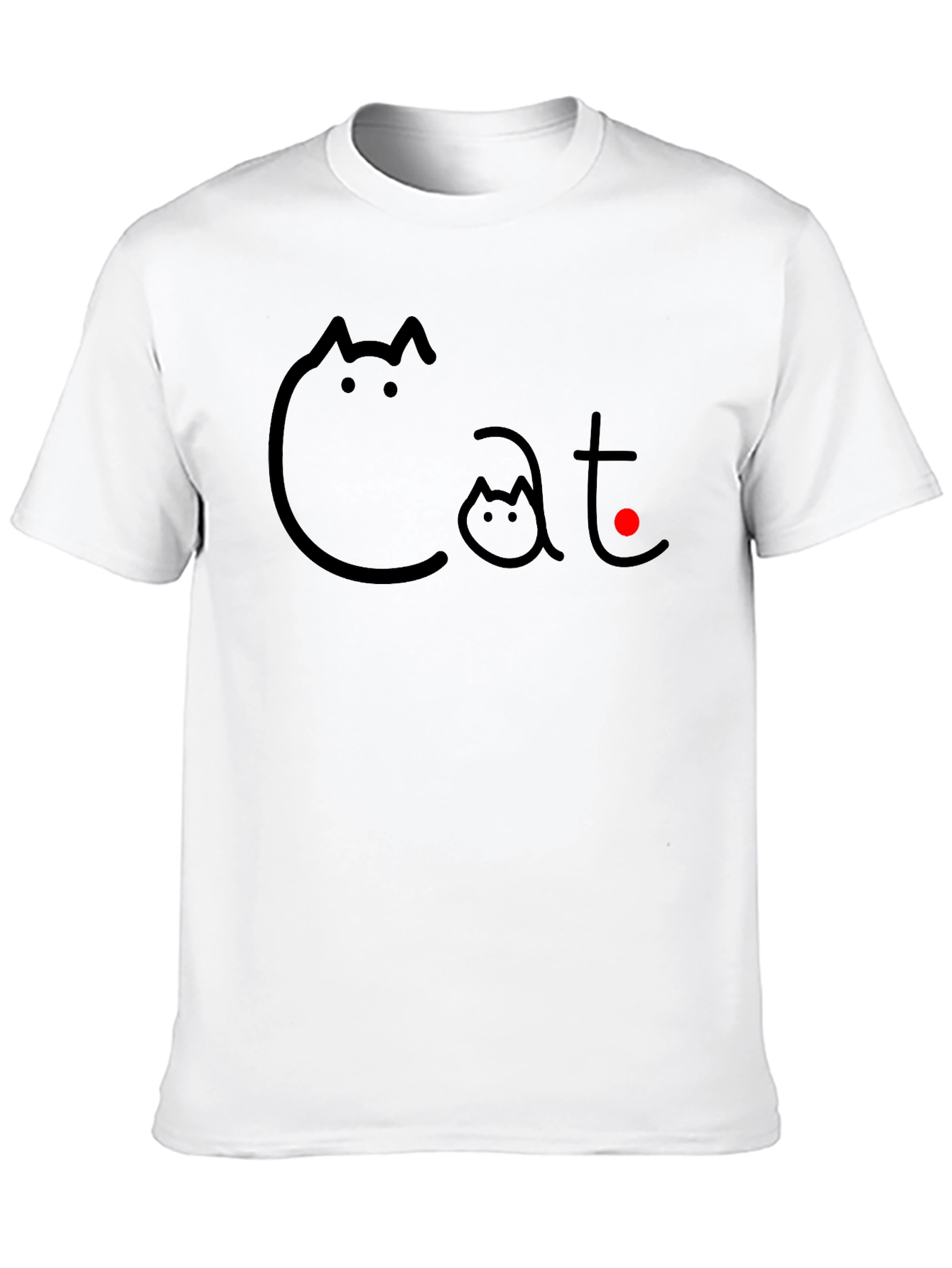 Cat Graphic T-Shirt - Black Crew Neck Tee