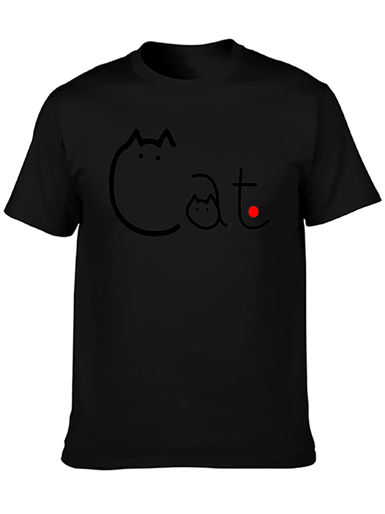 Cat Graphic T-Shirt - Black Crew Neck Tee