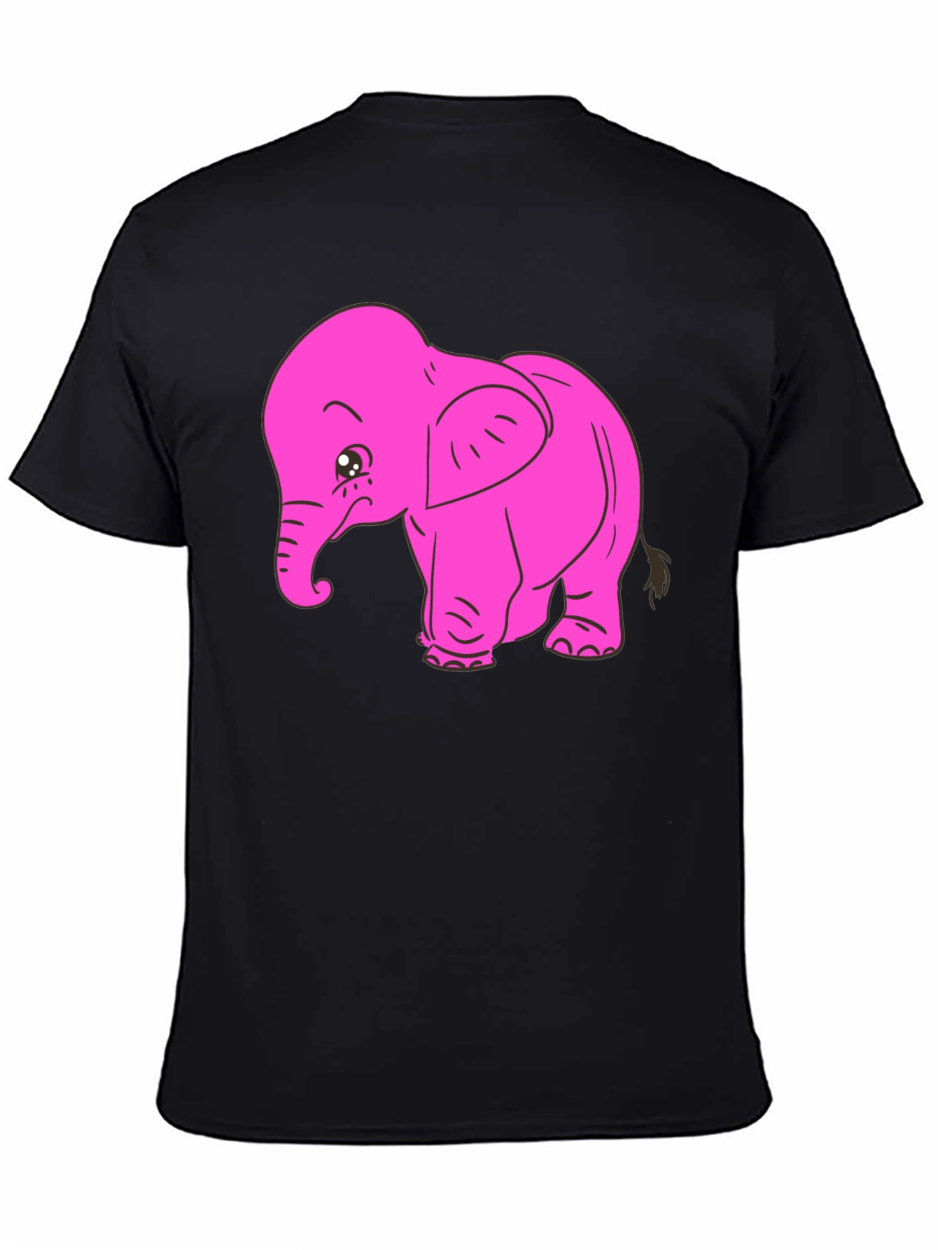 Pink Elephant Graphic Tee - Black Cotton T-Shirt