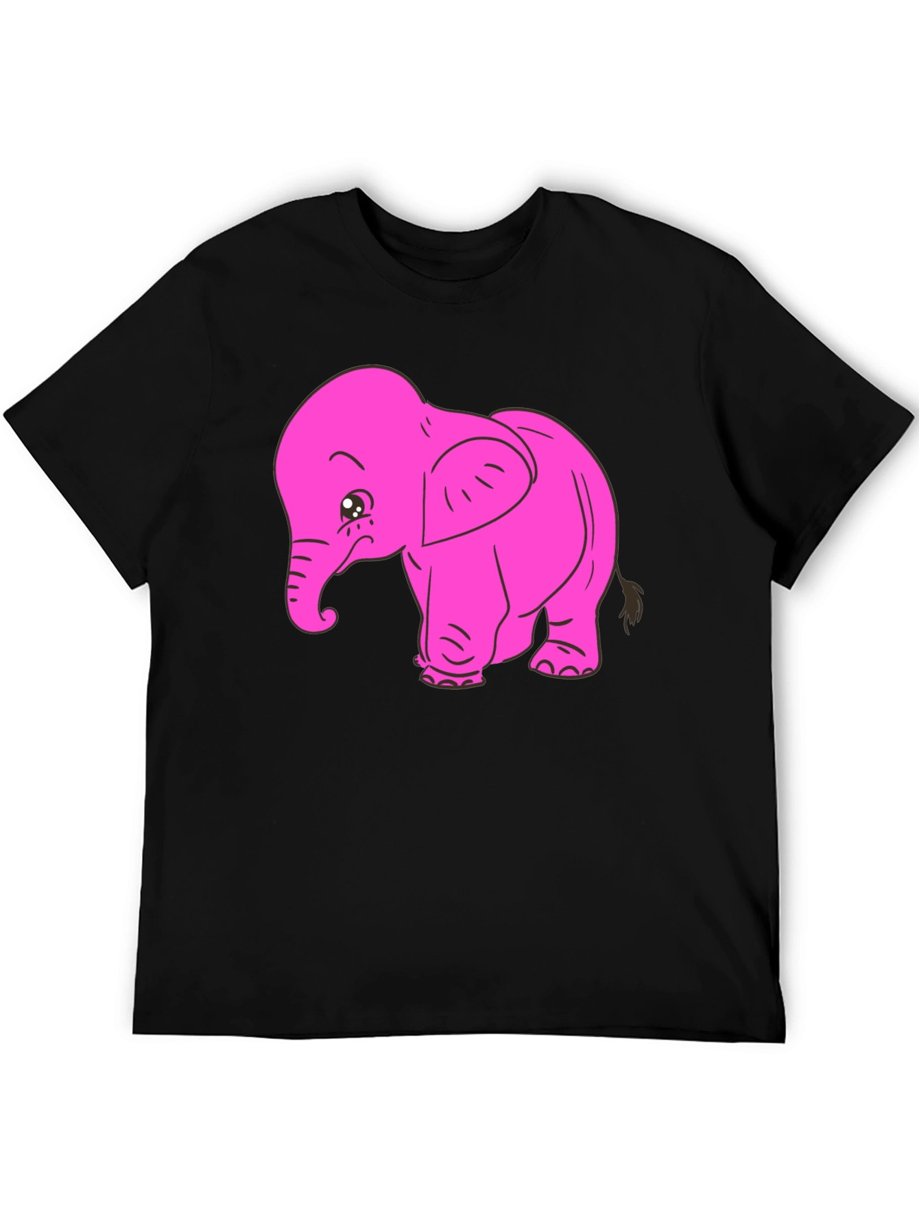 Pink Elephant Graphic Tee - Black Cotton T-Shirt