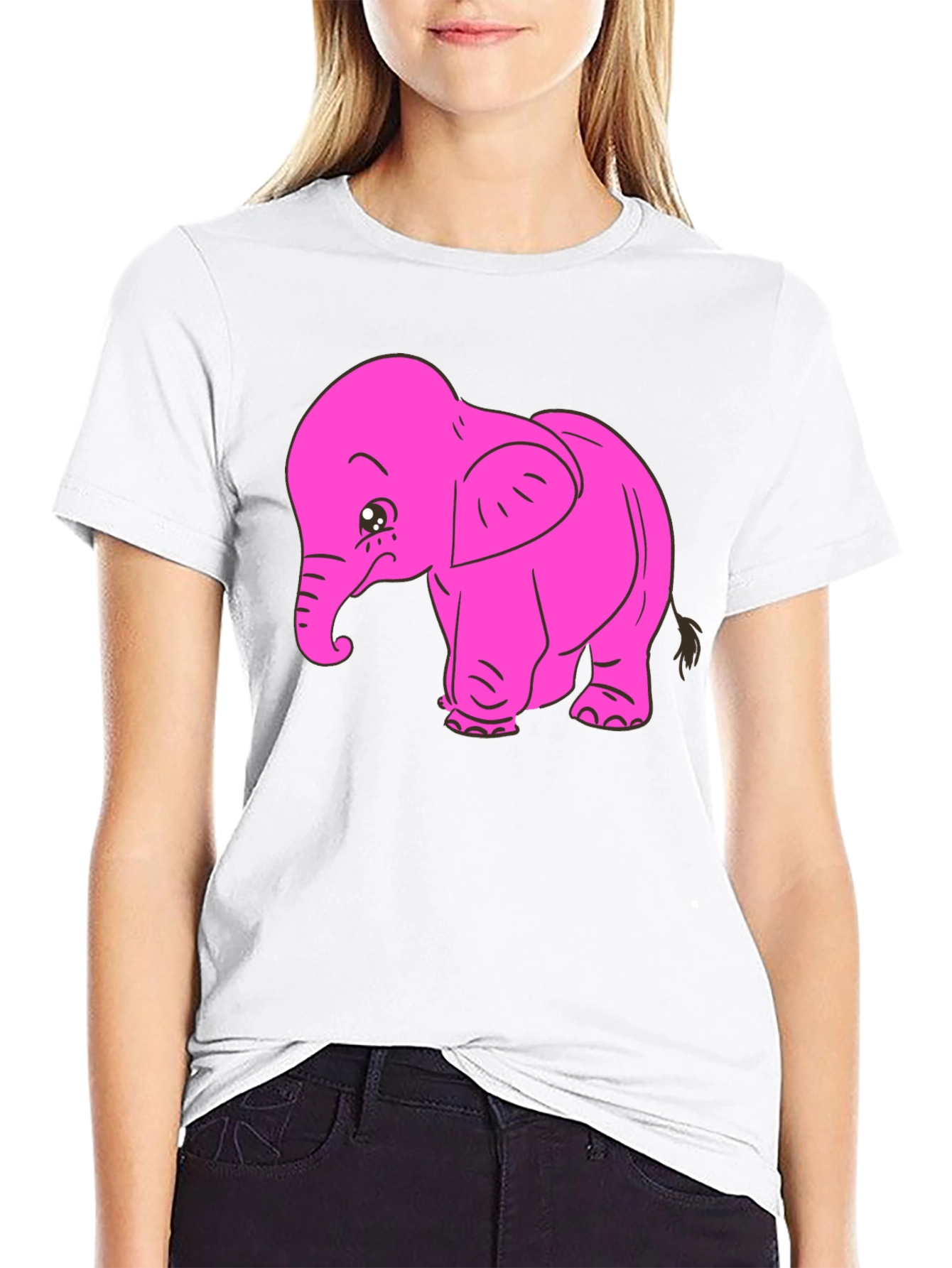 Pink Elephant Graphic Tee - Black Cotton T-Shirt