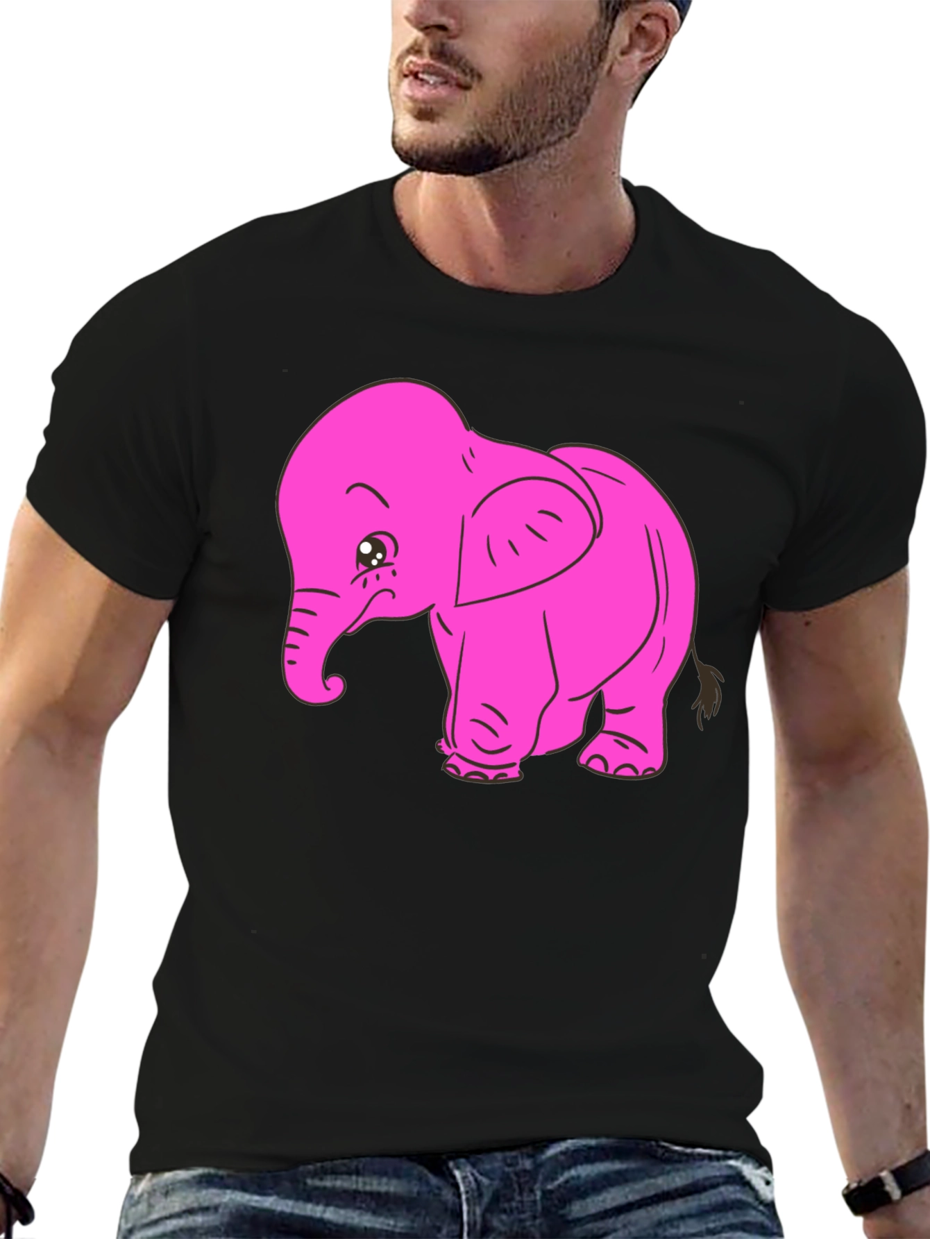 Pink Elephant Graphic Tee - Black Cotton T-Shirt