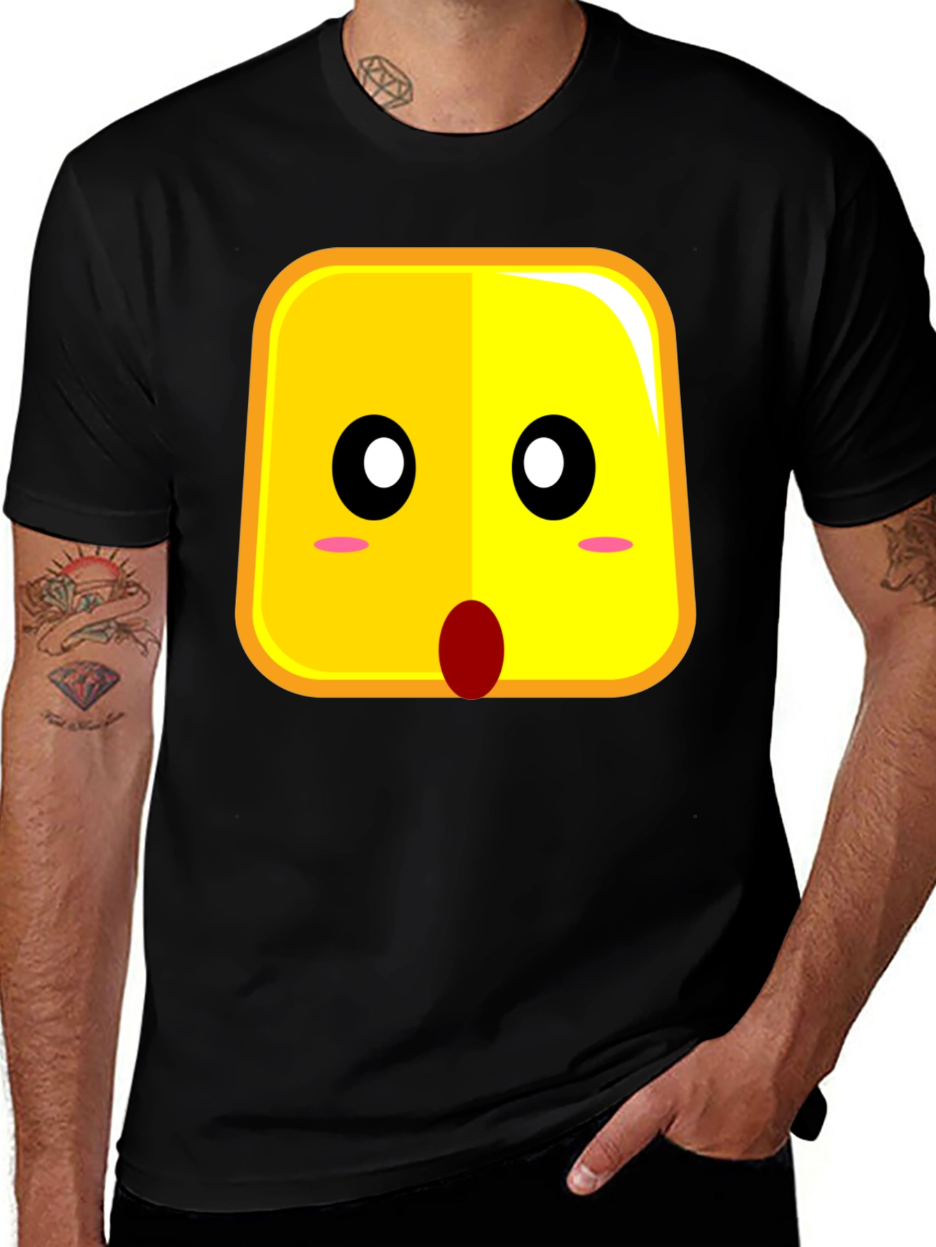 Surprised Emoji Black Cotton T-Shirt