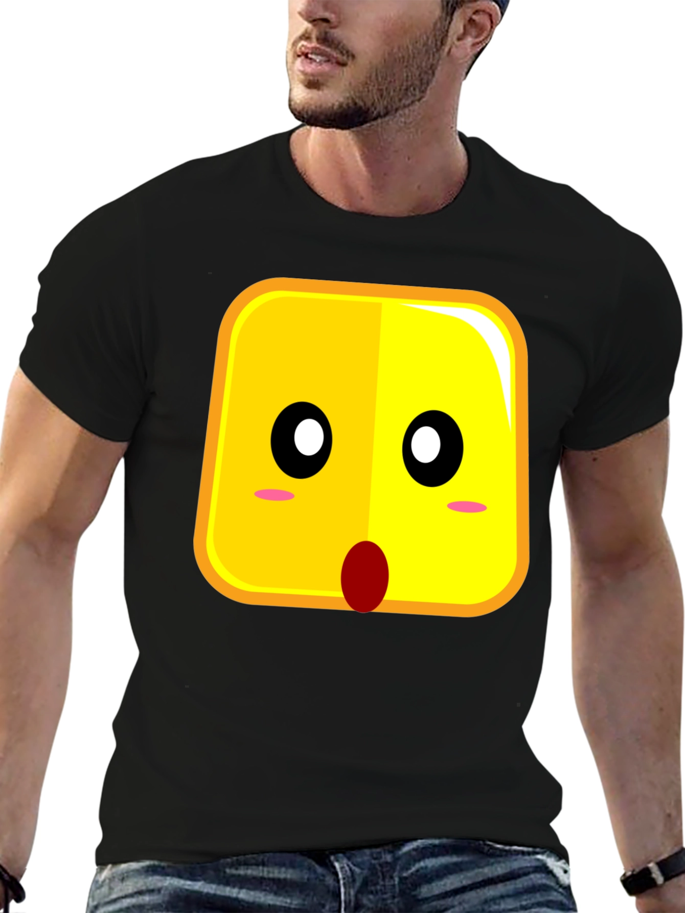 Surprised Emoji Black Cotton T-Shirt