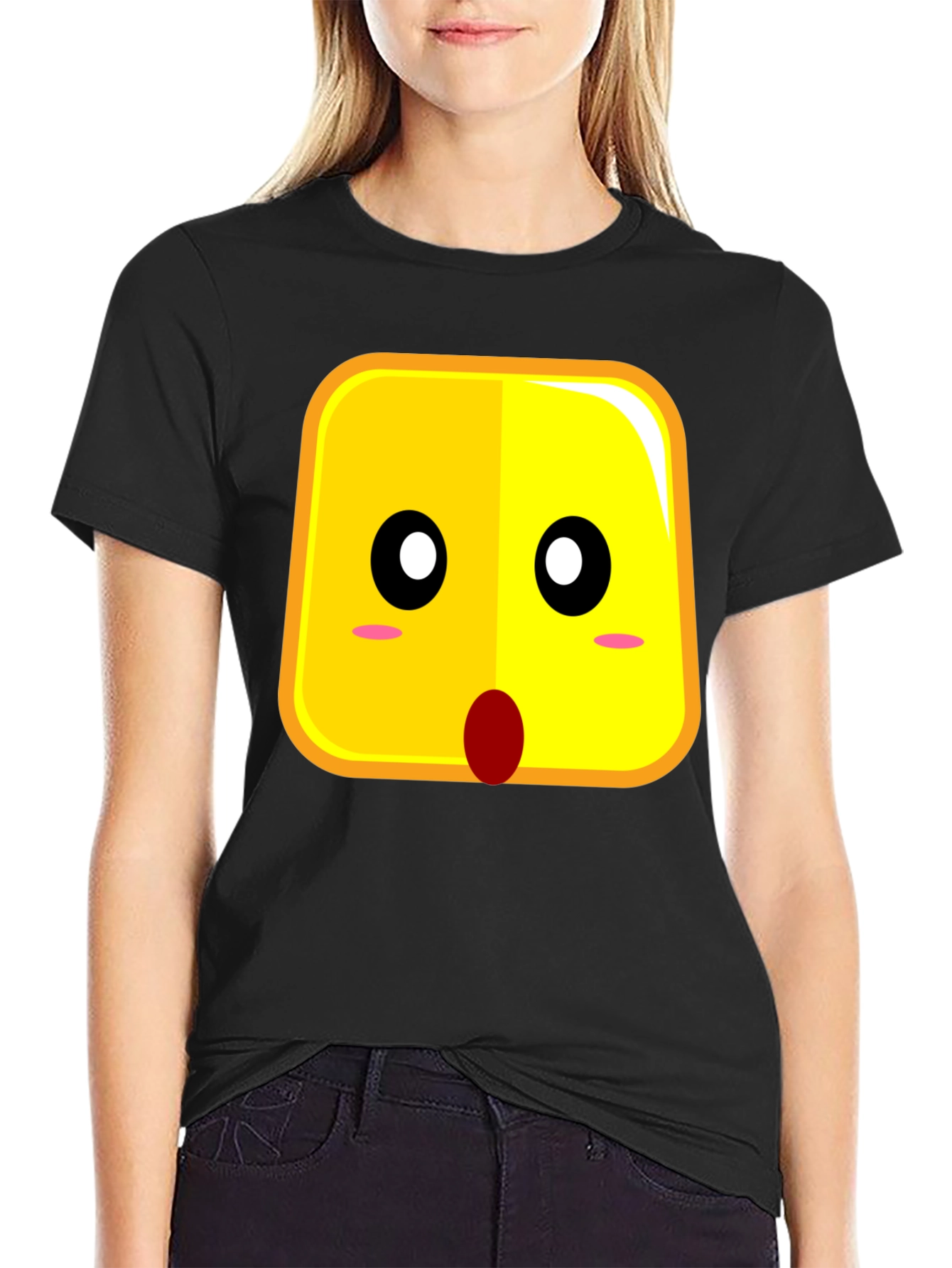 Surprised Emoji Black Cotton T-Shirt