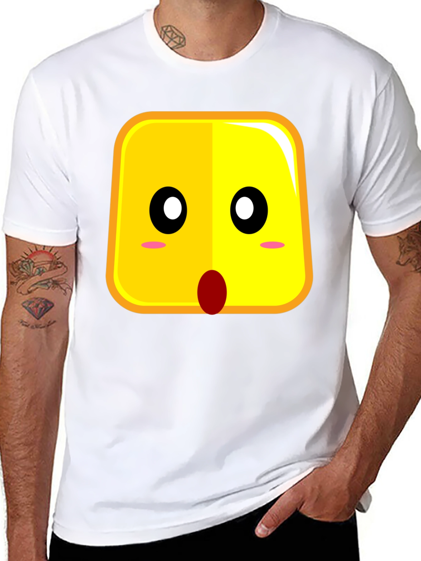 Surprised Emoji Black Cotton T-Shirt