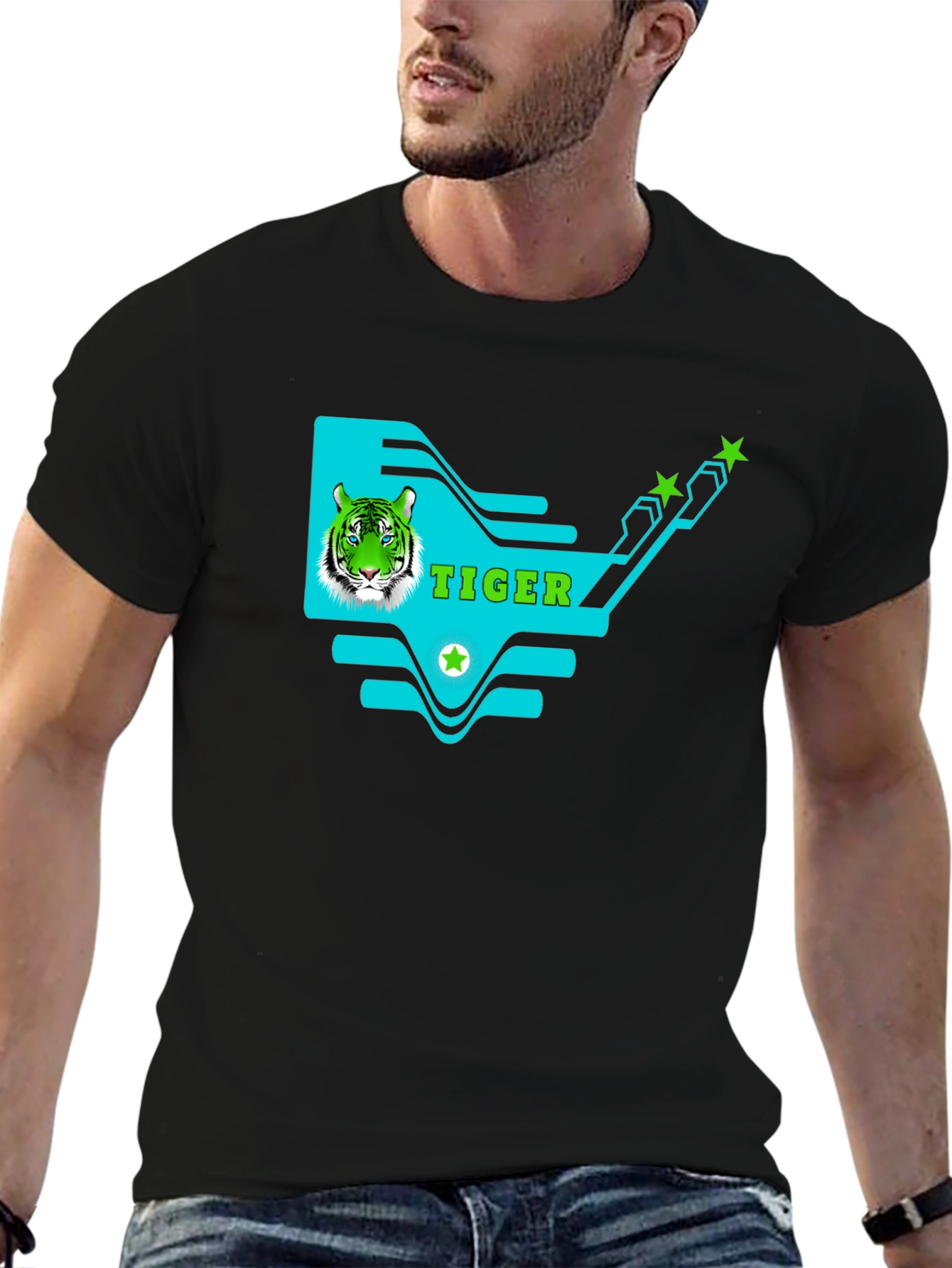 Tiger Graphic Print T-Shirt - Black