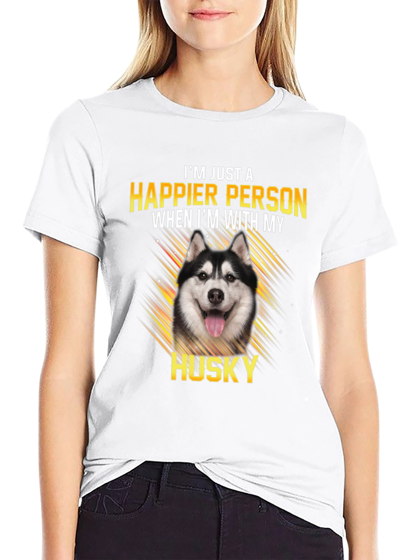 Happier with My Husky Black T-Shirt