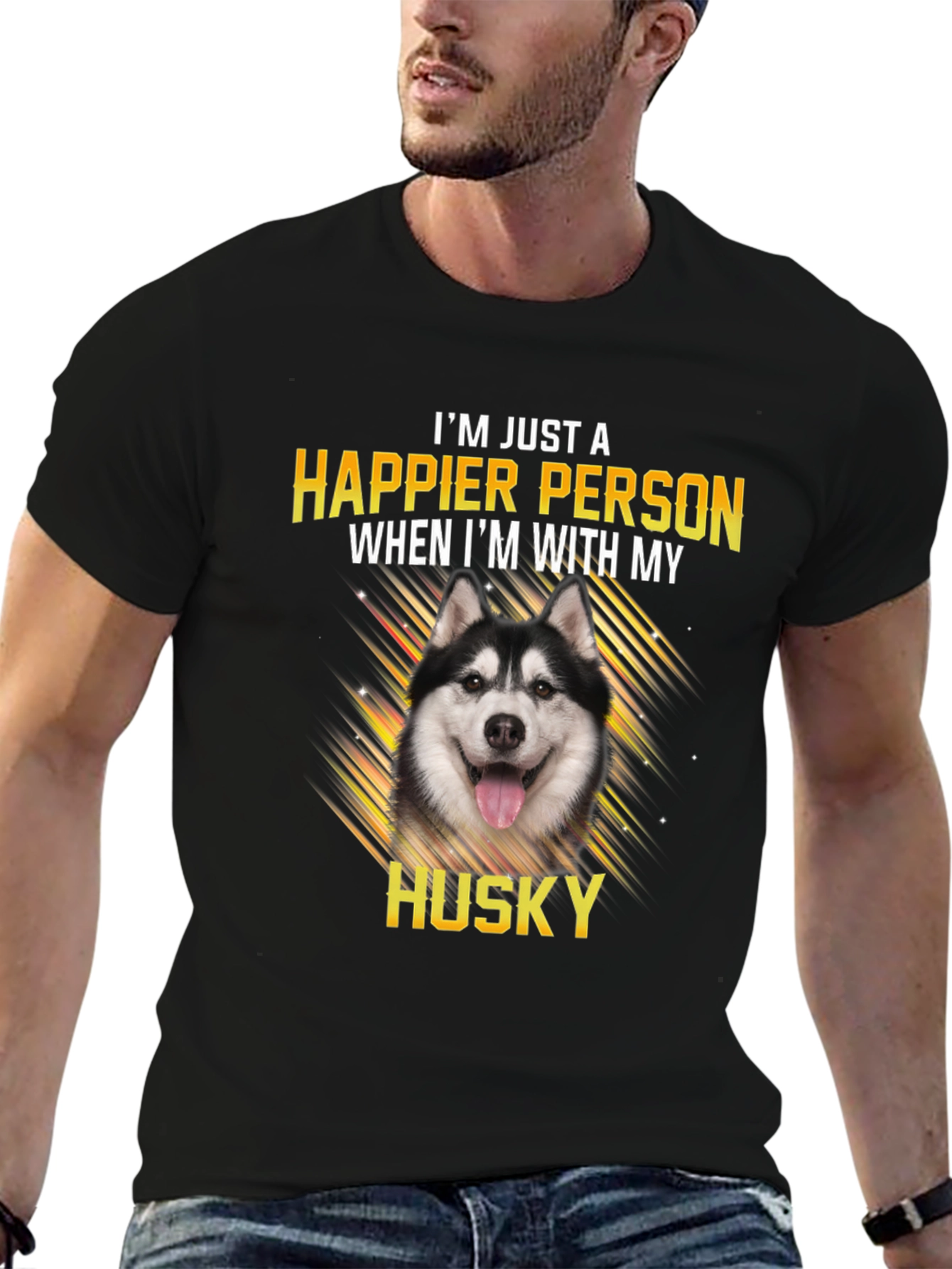 Happier with My Husky Black T-Shirt