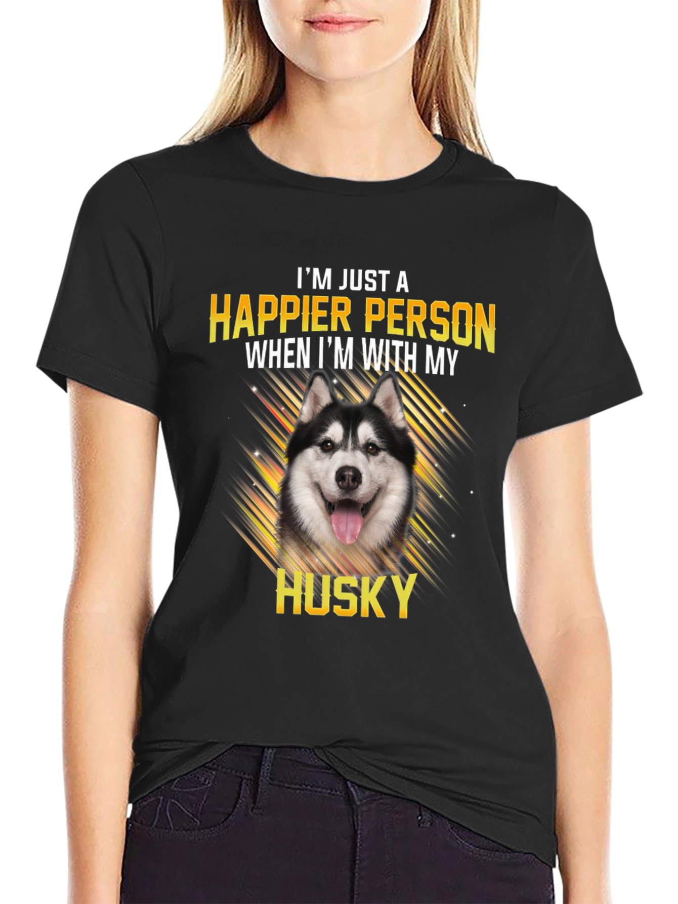 Happier with My Husky Black T-Shirt