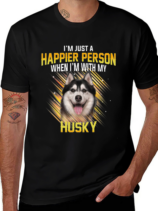 Happier with My Husky Black T-Shirt