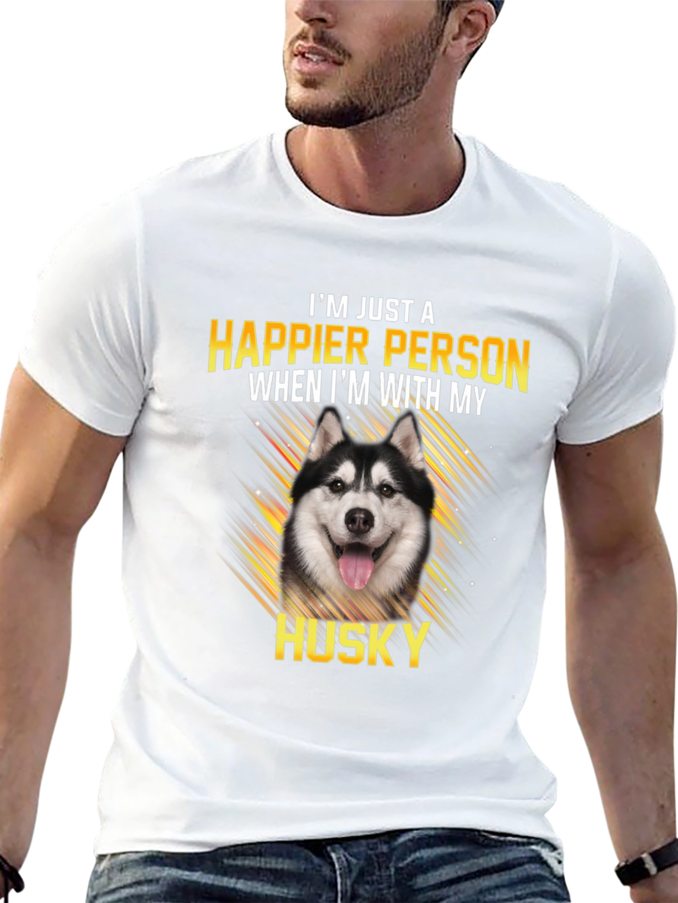 Happier with My Husky Black T-Shirt