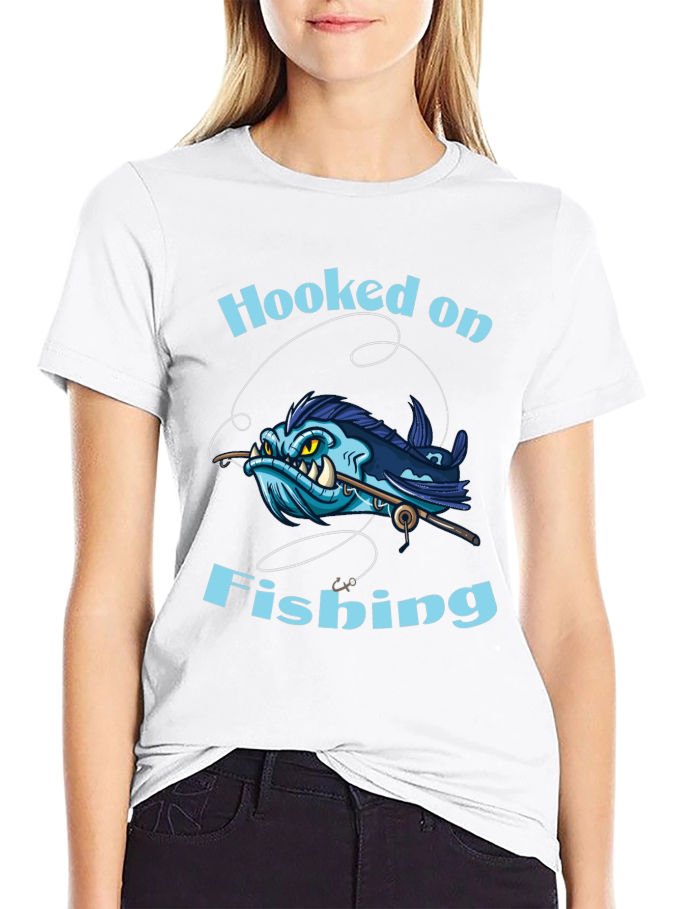 Hooked on Fishing T-Shirt - Black Cotton Tee