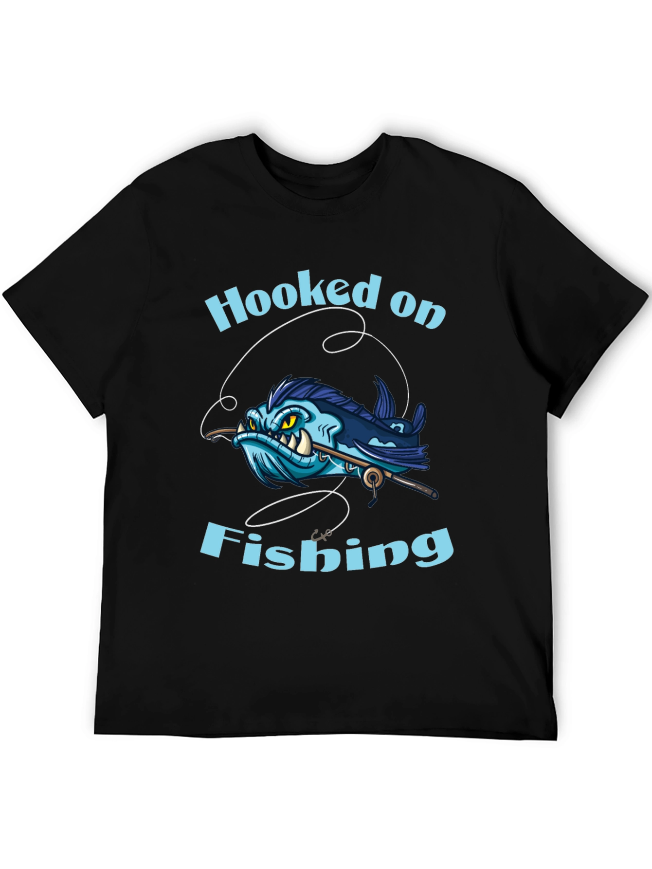 Hooked on Fishing T-Shirt - Black Cotton Tee