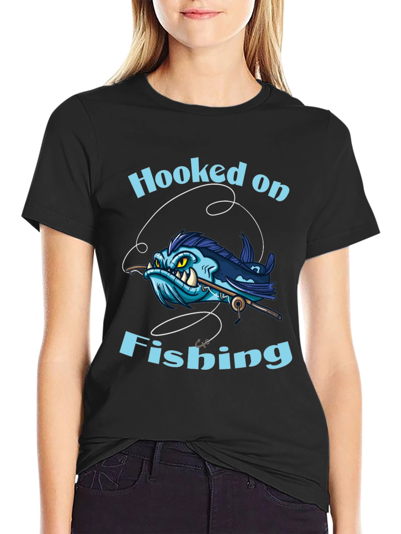 Hooked on Fishing T-Shirt - Black Cotton Tee