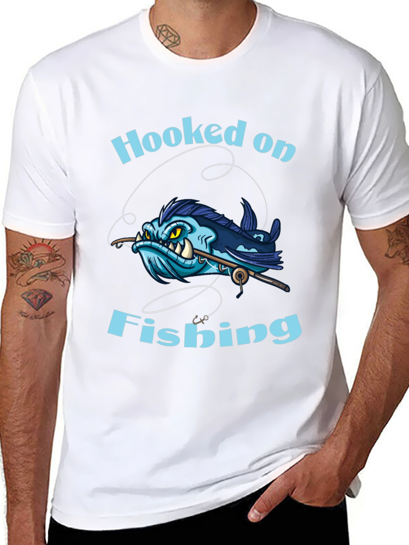 Hooked on Fishing T-Shirt - Black Cotton Tee