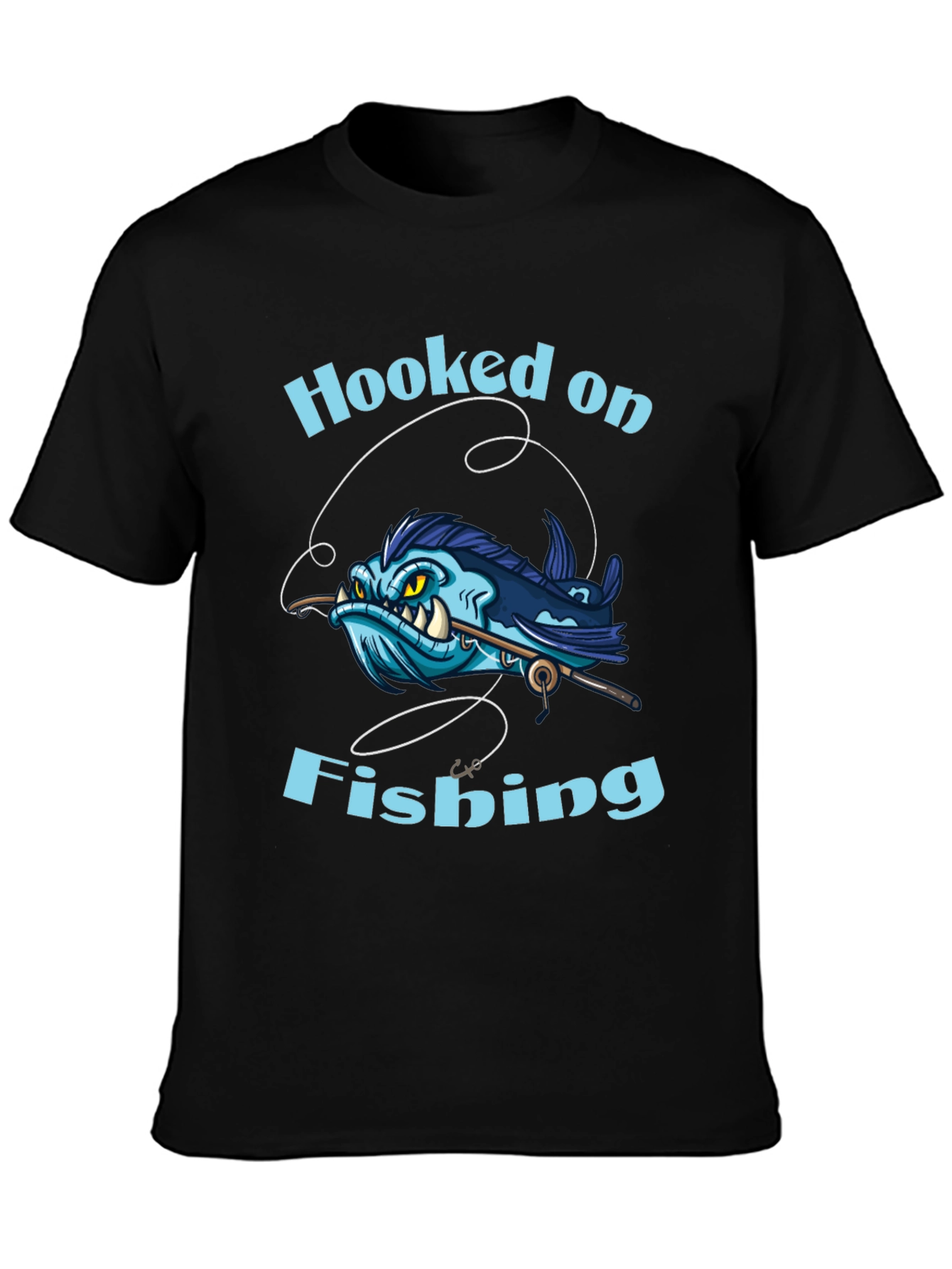 Hooked on Fishing T-Shirt - Black Cotton Tee