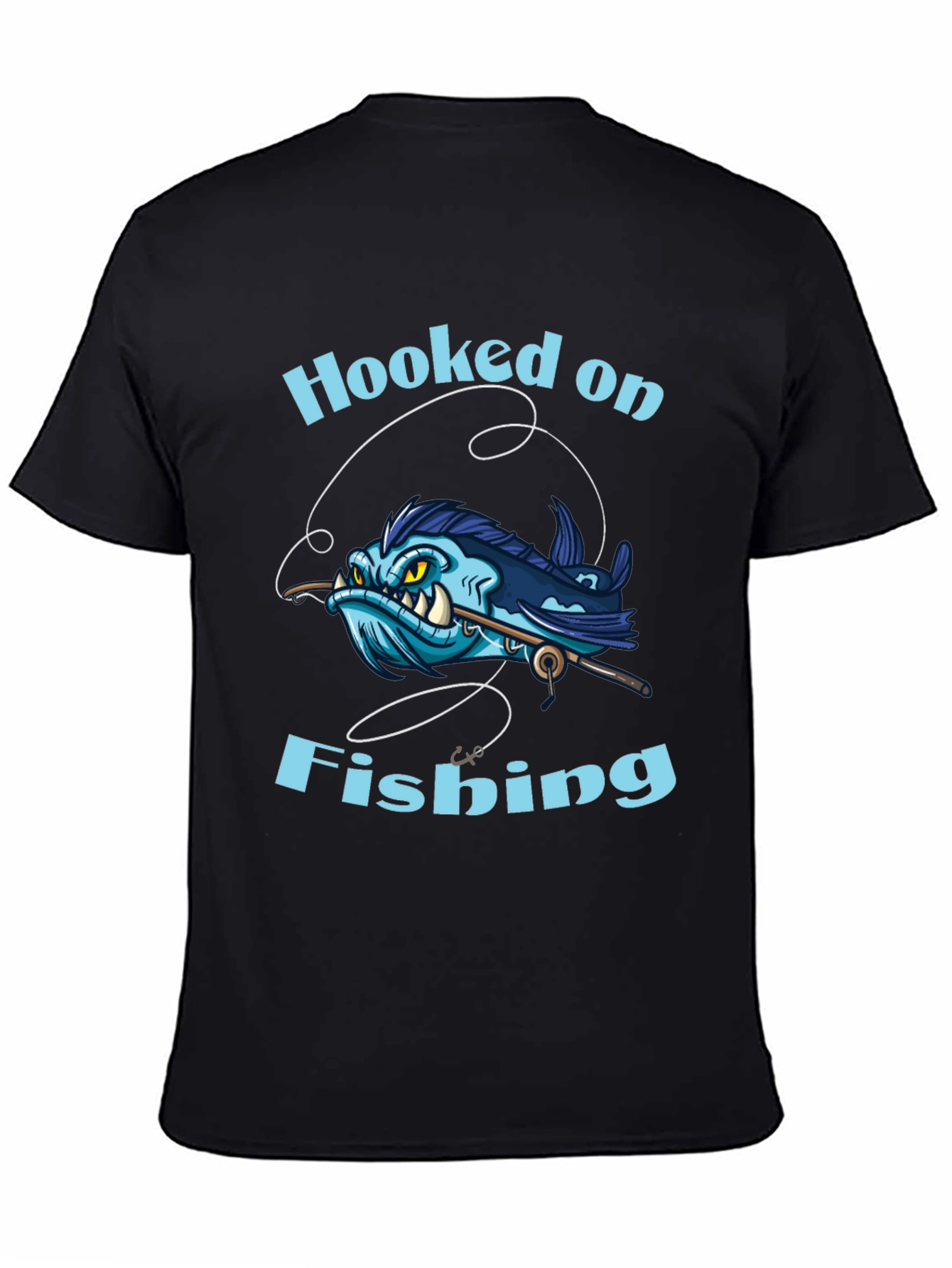 Hooked on Fishing T-Shirt - Black Cotton Tee