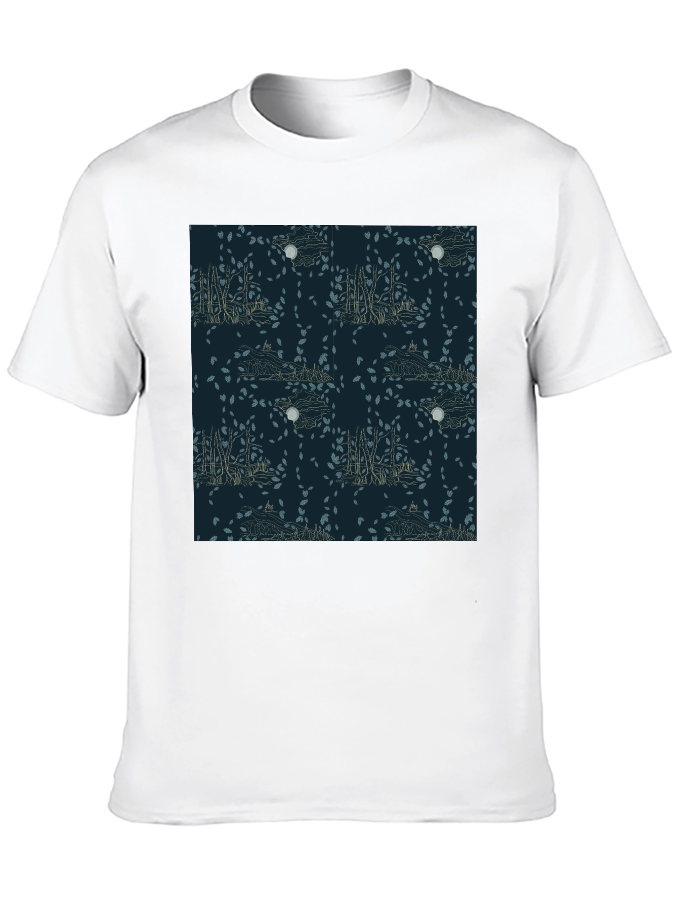 Mens Black T-Shirt with Nature Pattern