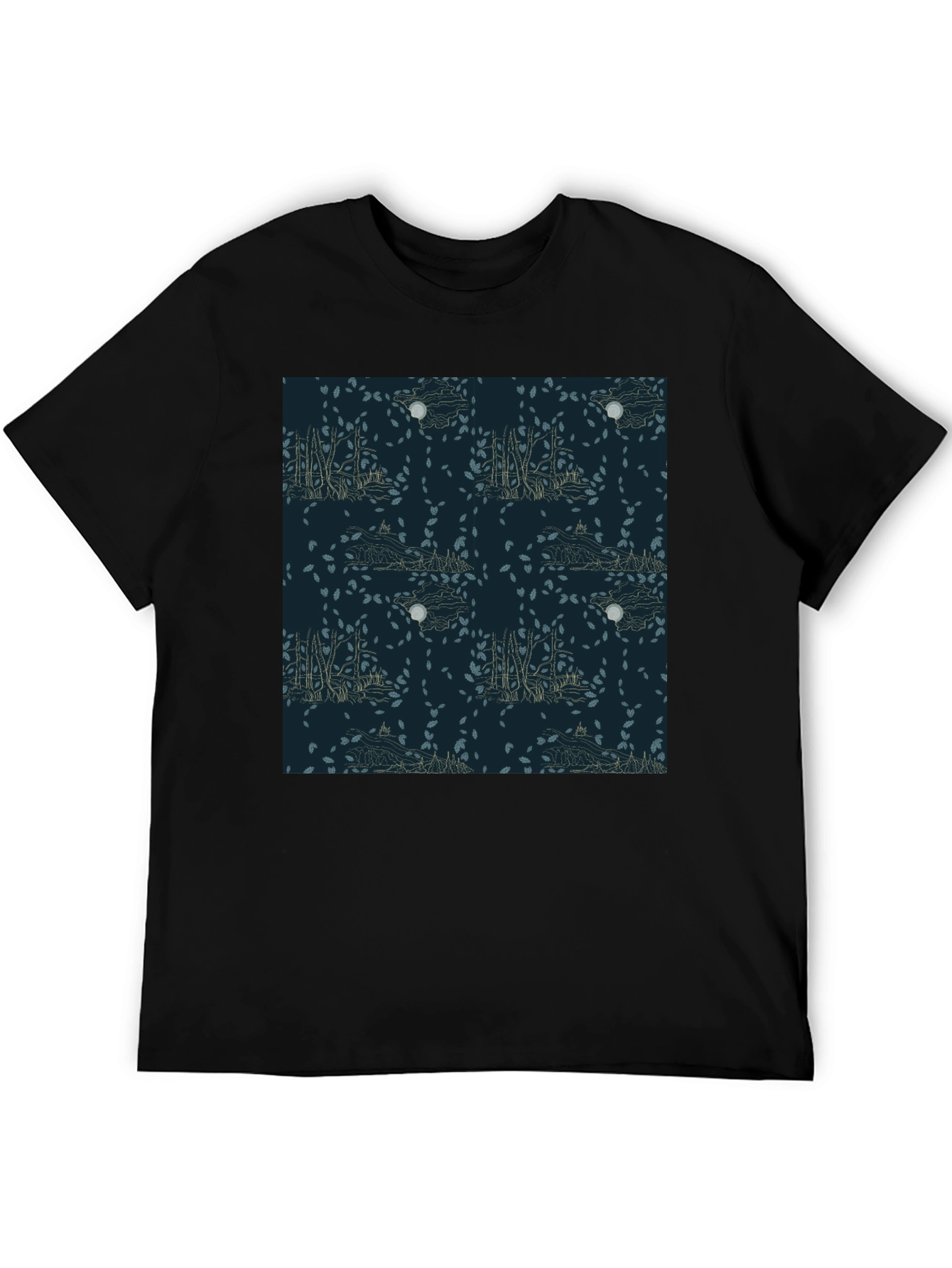 Mens Black T-Shirt with Nature Pattern