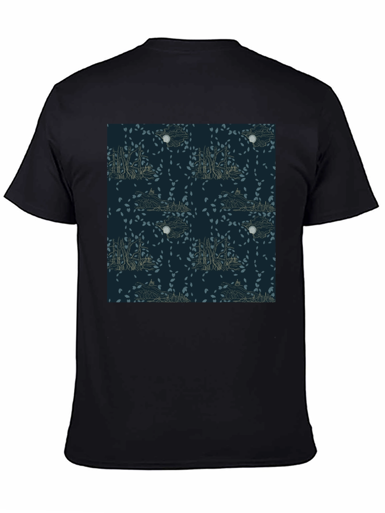 Mens Black T-Shirt with Nature Pattern