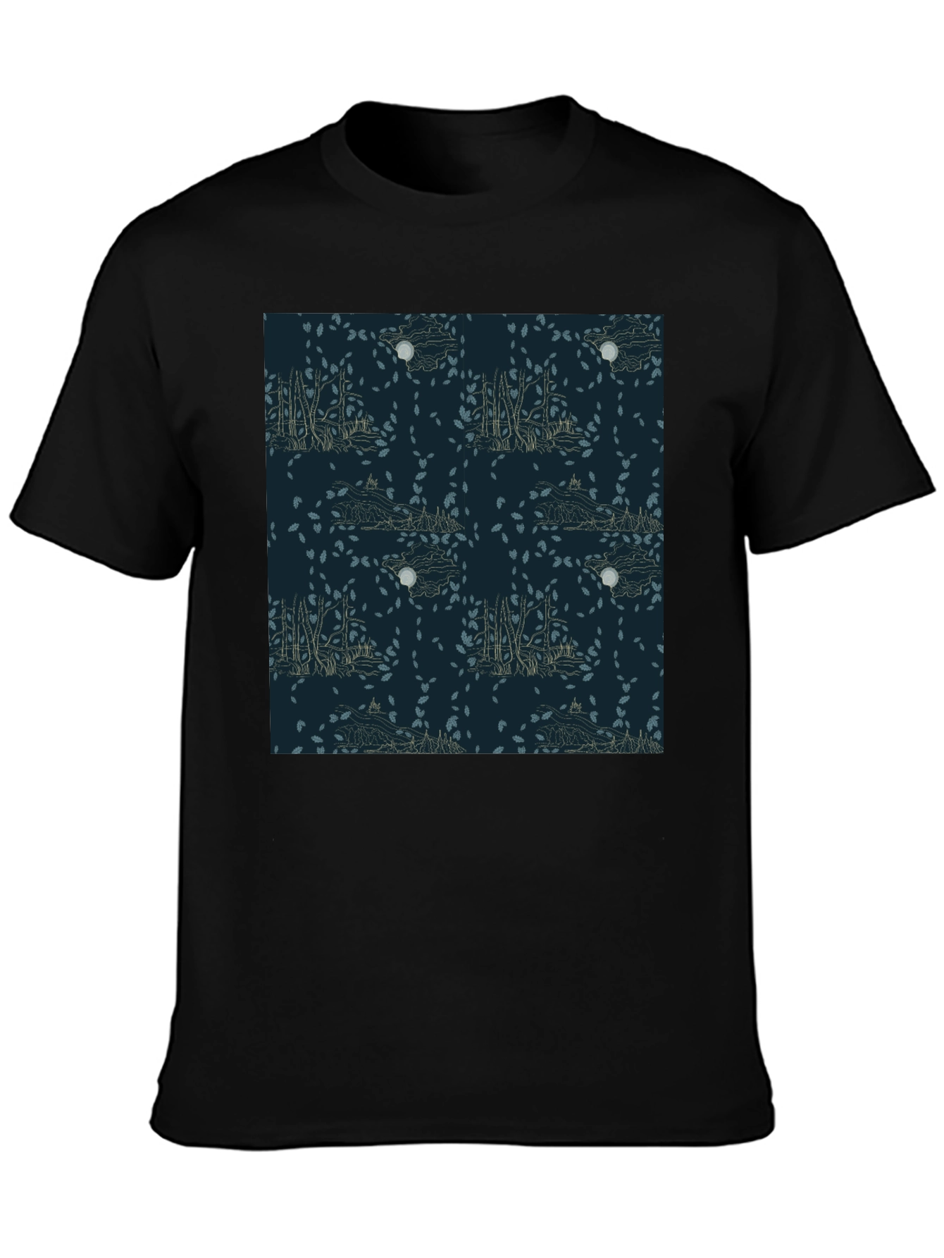 Mens Black T-Shirt with Nature Pattern