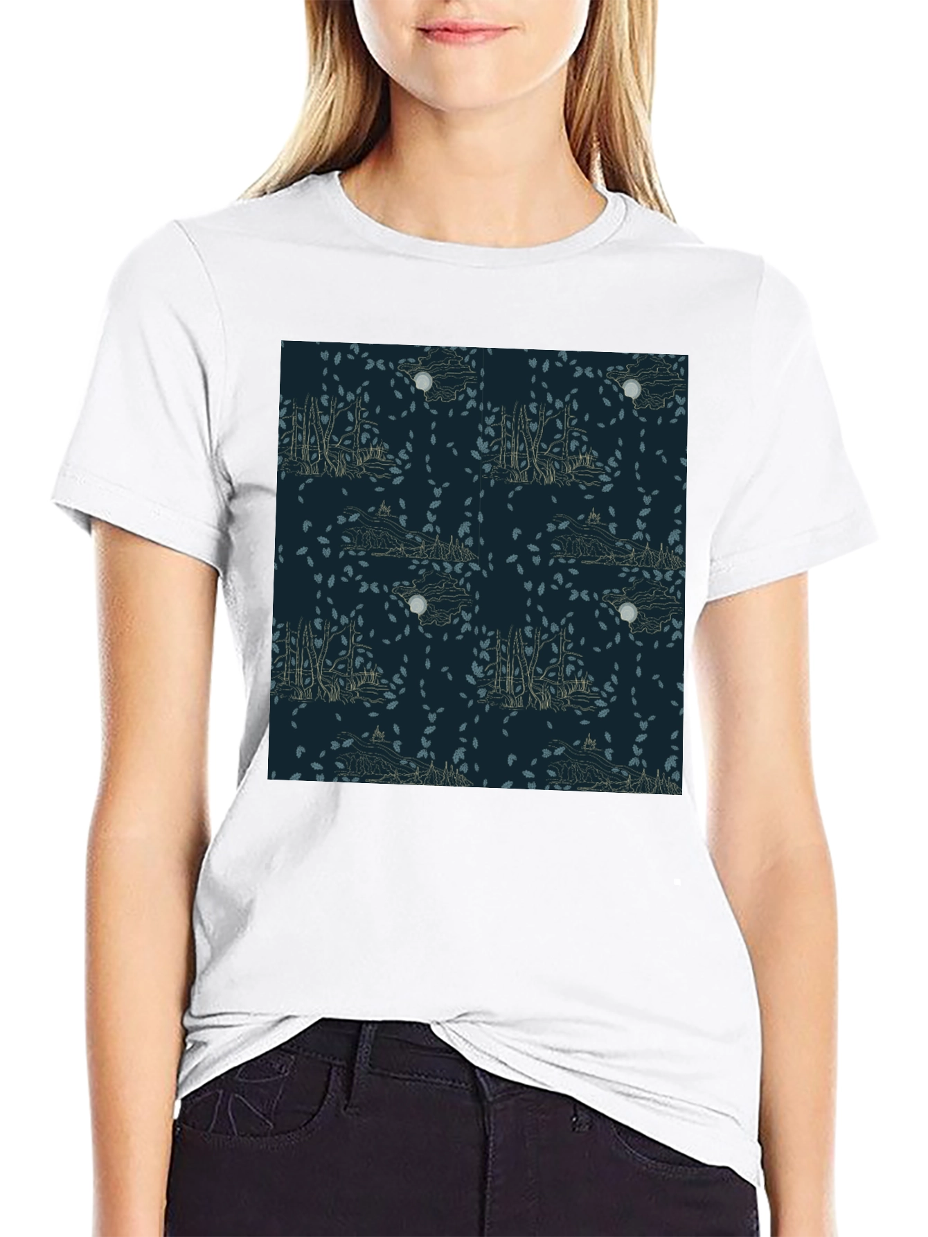 Mens Black T-Shirt with Nature Pattern