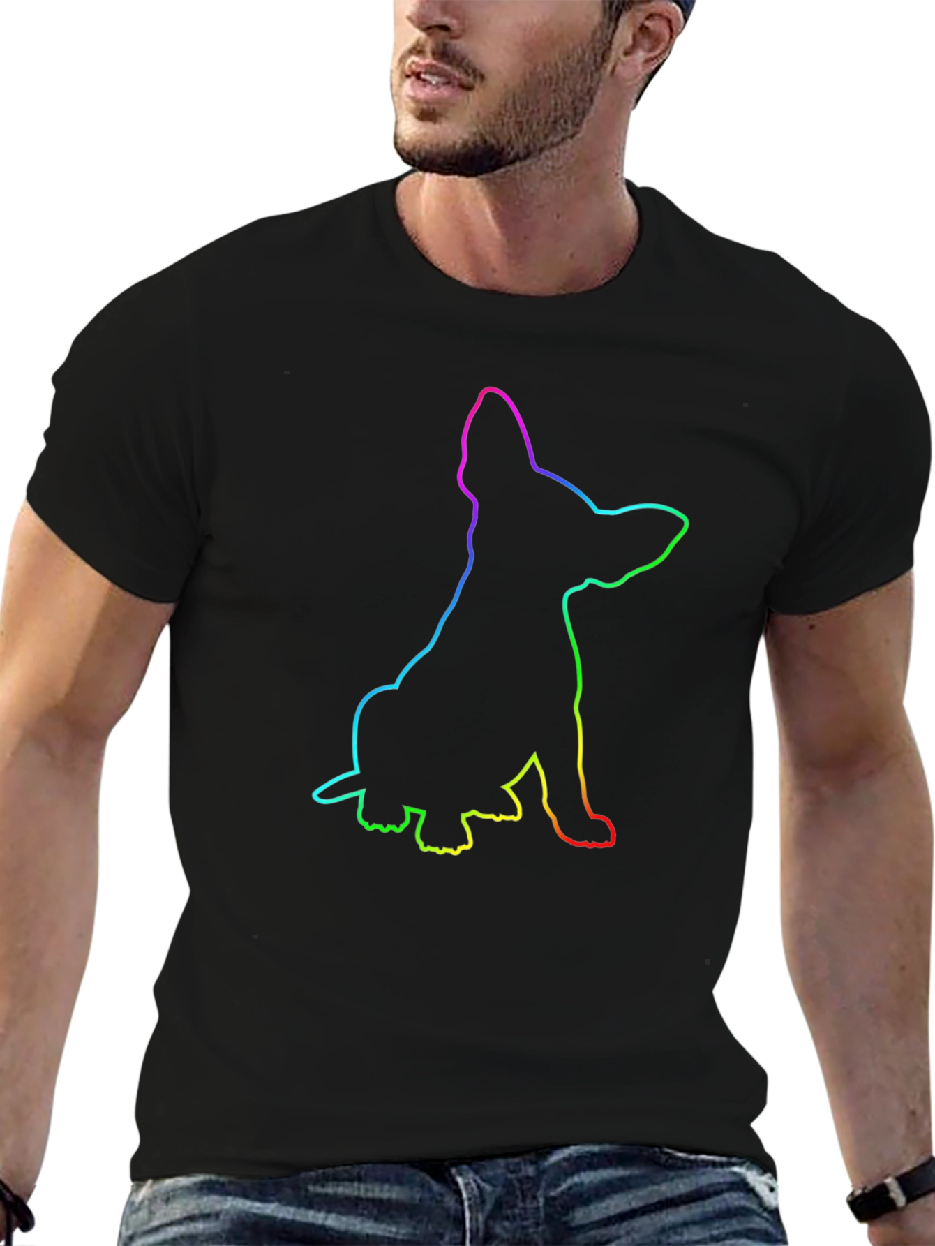 Rainbow Dog Outline Black T-Shirt