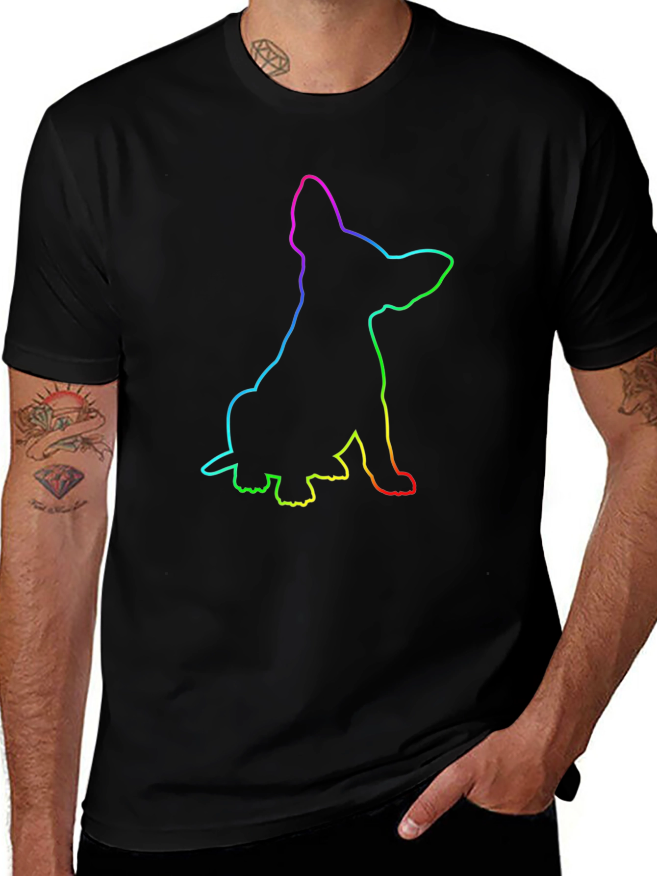 Rainbow Dog Outline Black T-Shirt