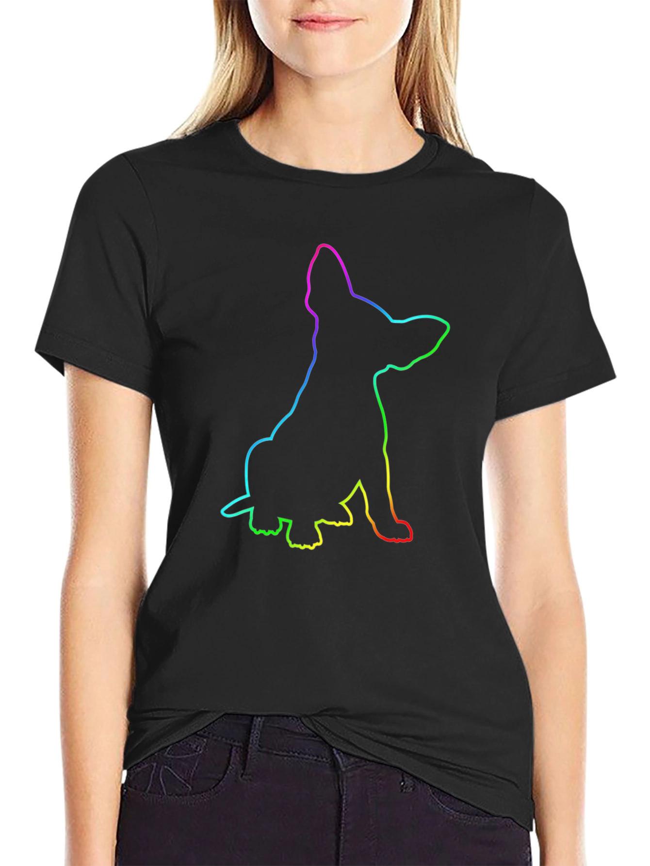Rainbow Dog Outline Black T-Shirt